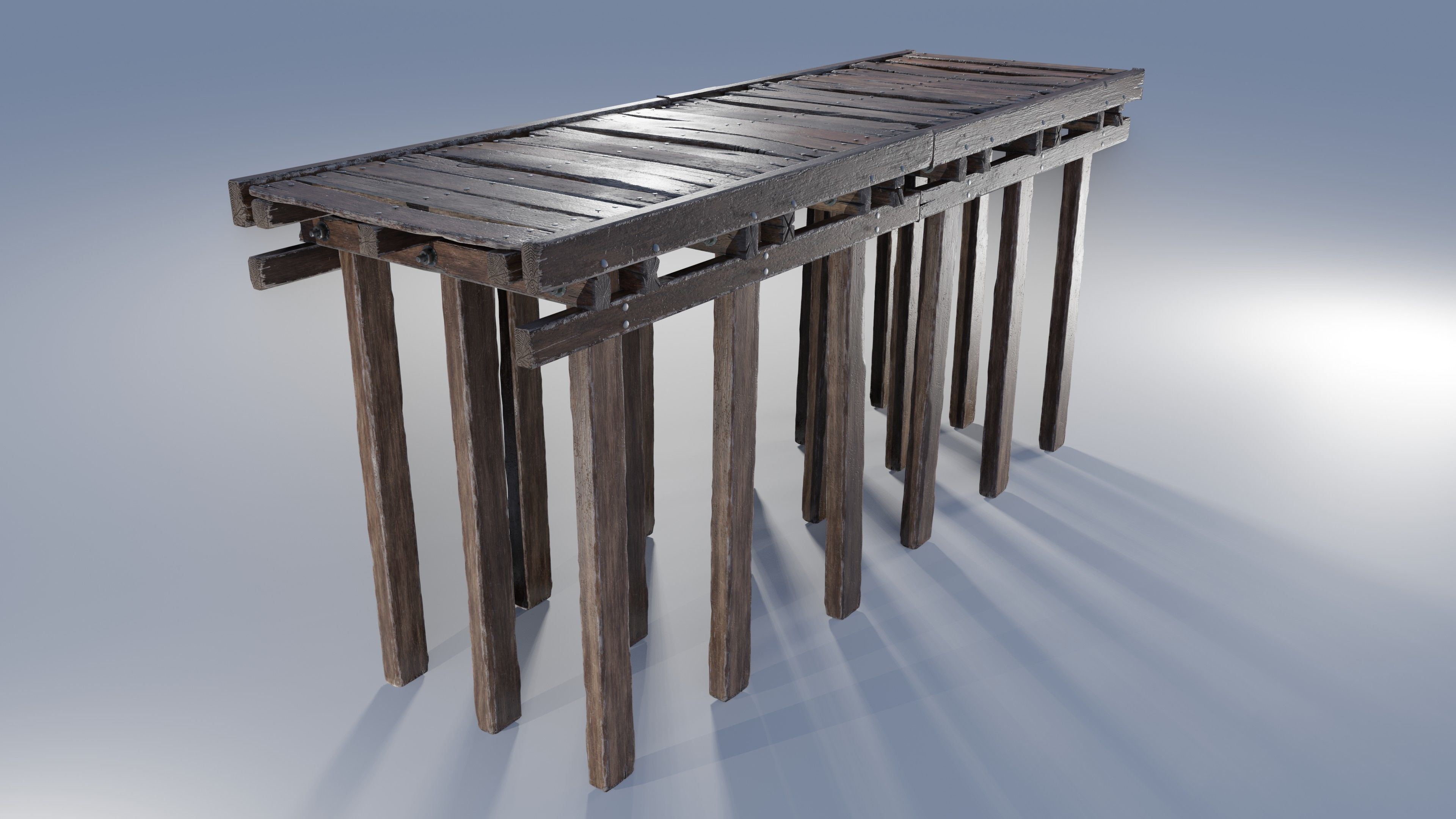 Wood planks logs and pillars with 2 ready piers Low-poly 3D model_10
