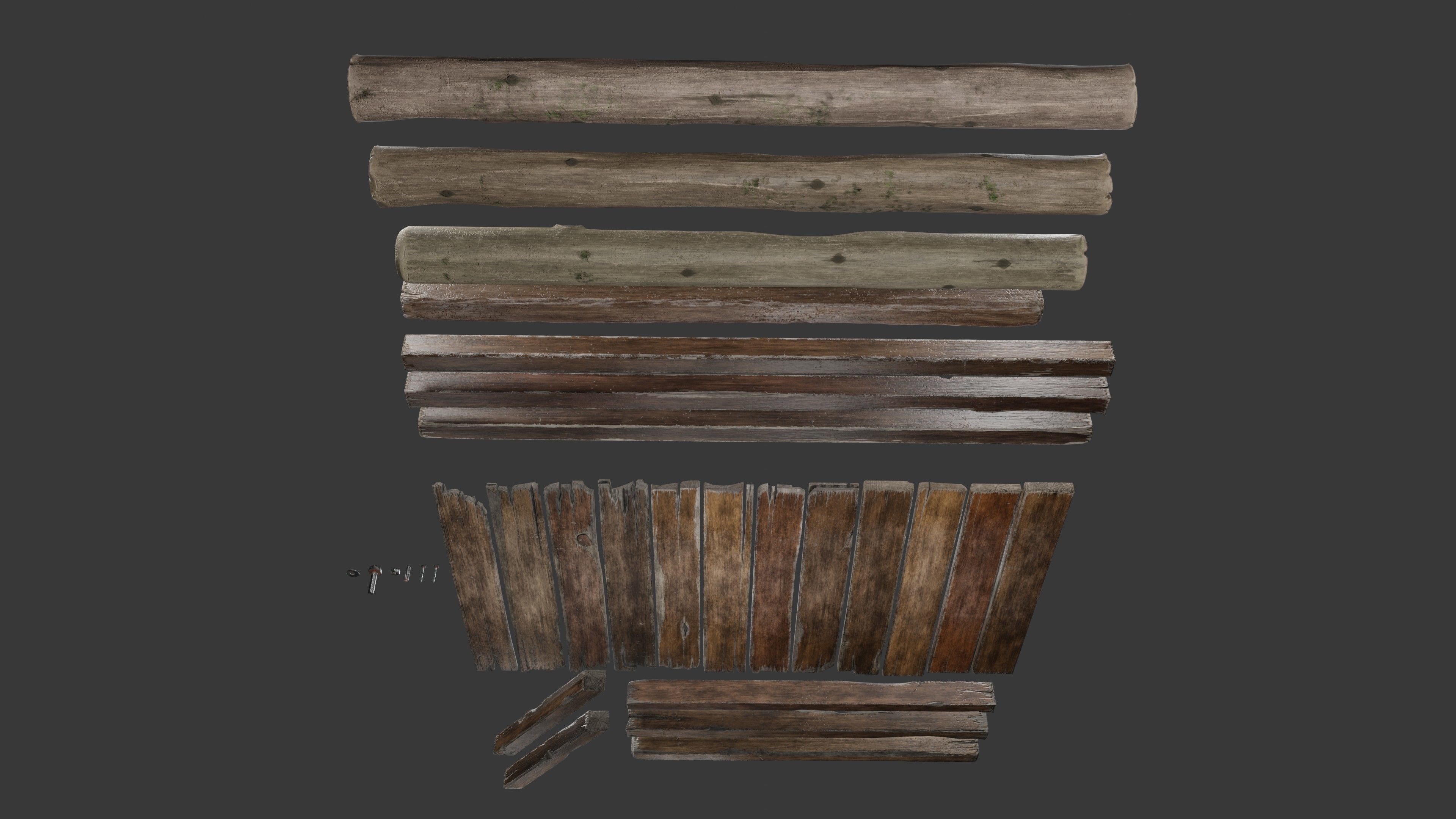 Wood planks logs and pillars with 2 ready piers Low-poly 3D model_7