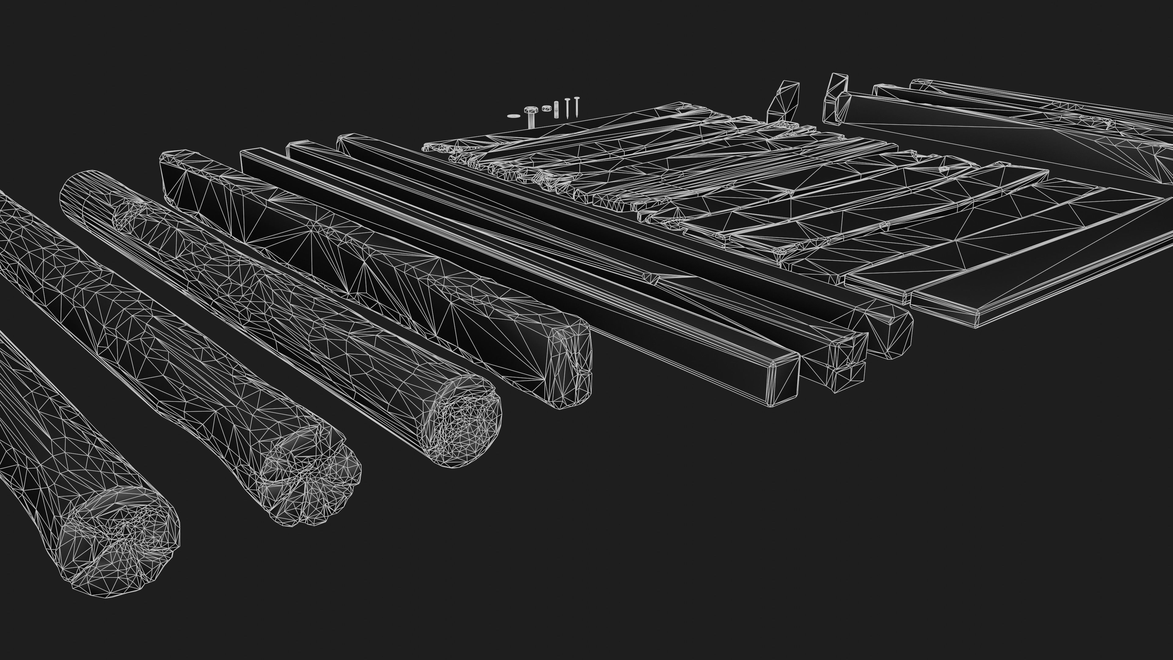 Wood planks logs and pillars with 2 ready piers Low-poly 3D model_32