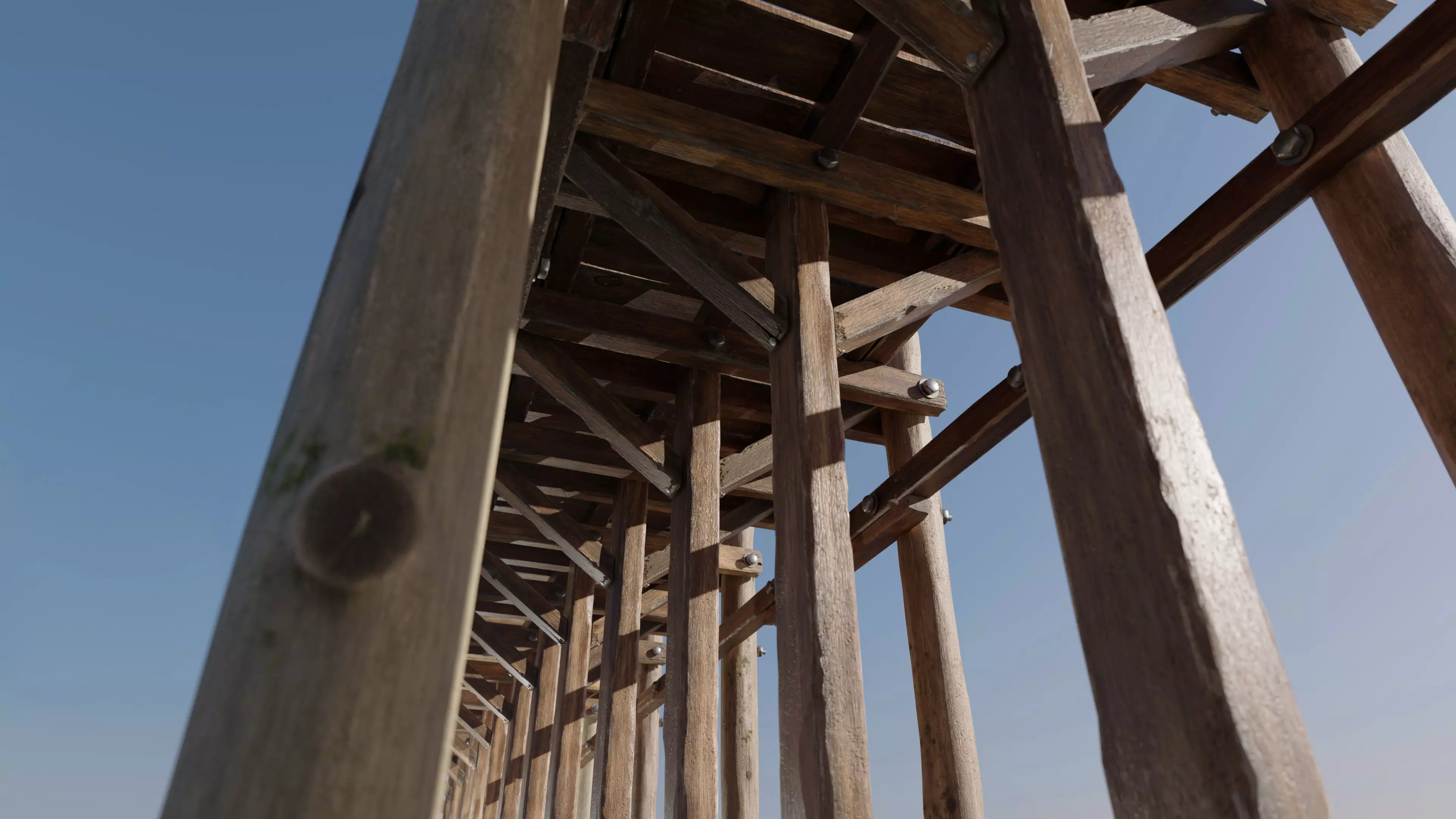 Wood planks logs and pillars with 2 ready piers Low-poly 3D model_0