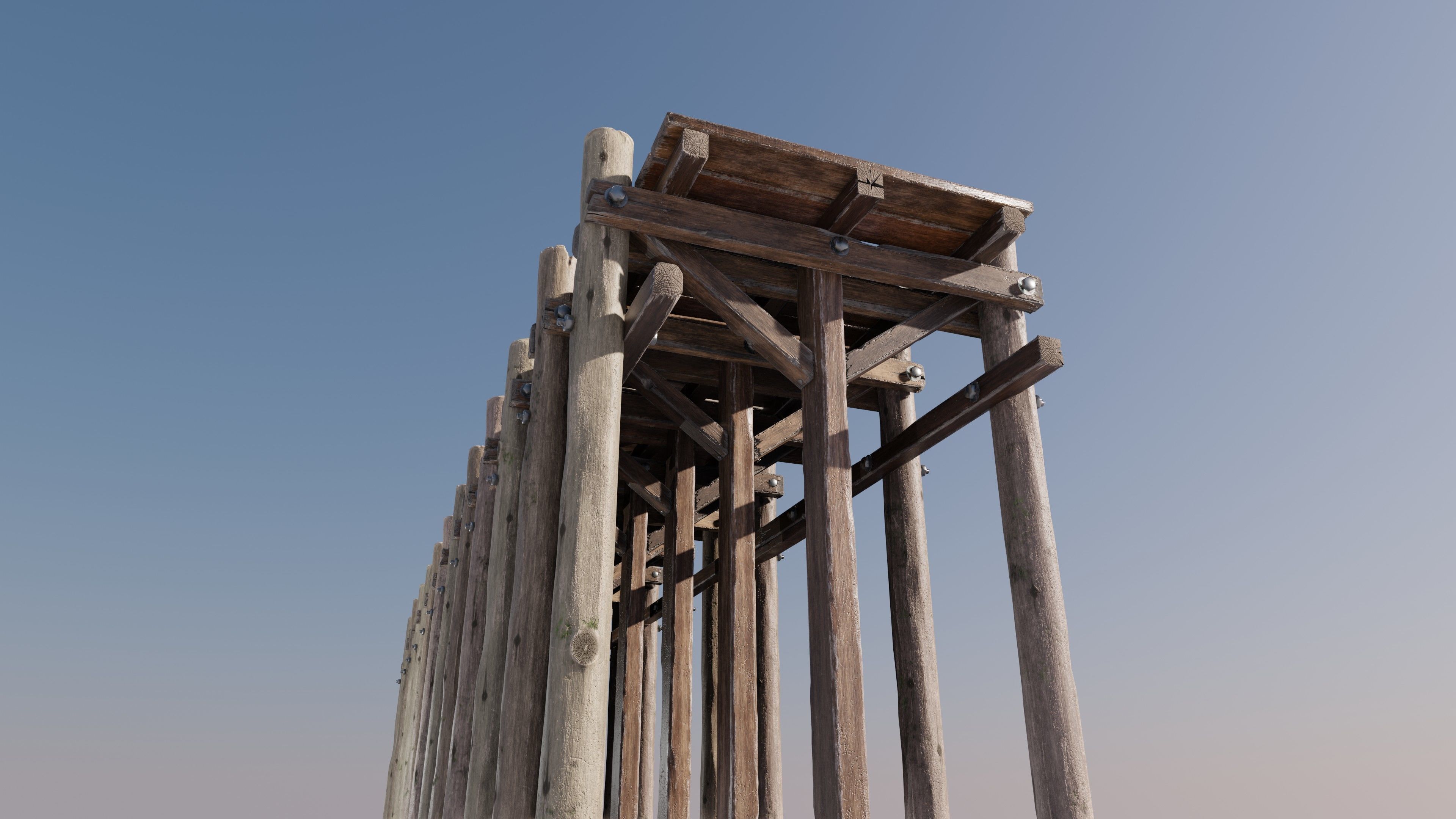 Wood planks logs and pillars with 2 ready piers Low-poly 3D model_9