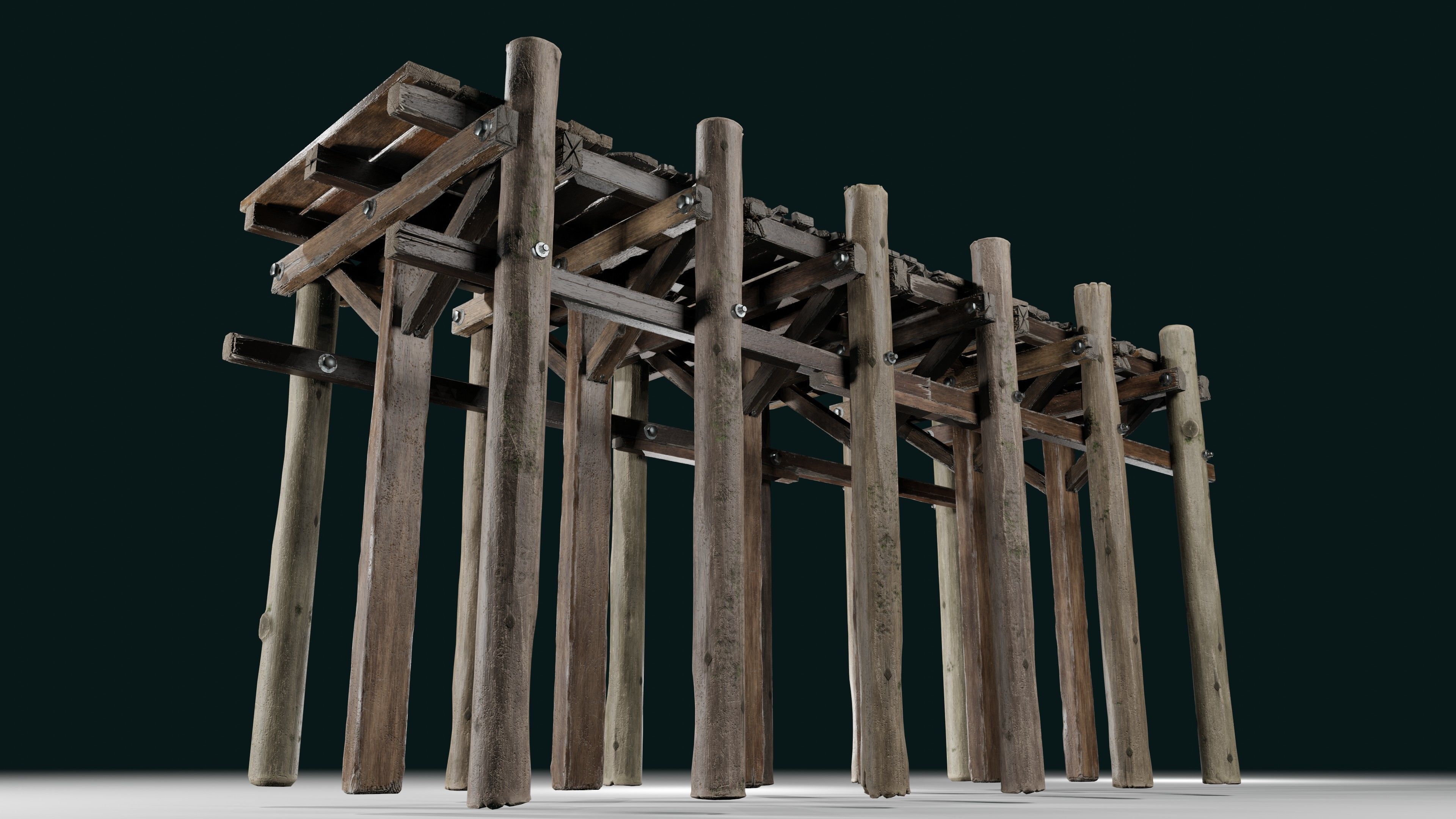 Wood planks logs and pillars with 2 ready piers Low-poly 3D model_8
