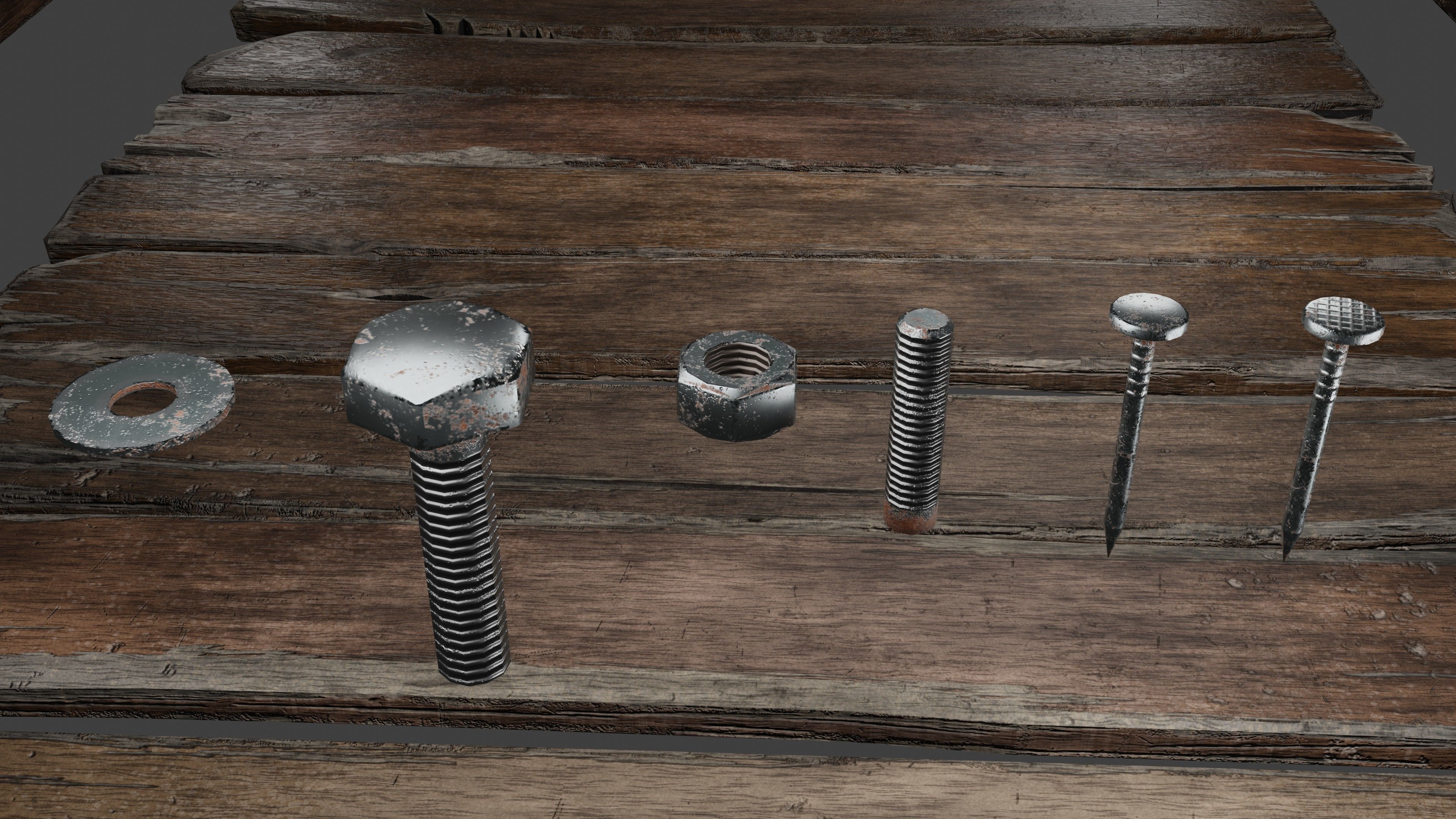 Wood planks logs and pillars with 2 ready piers Low-poly 3D model_16