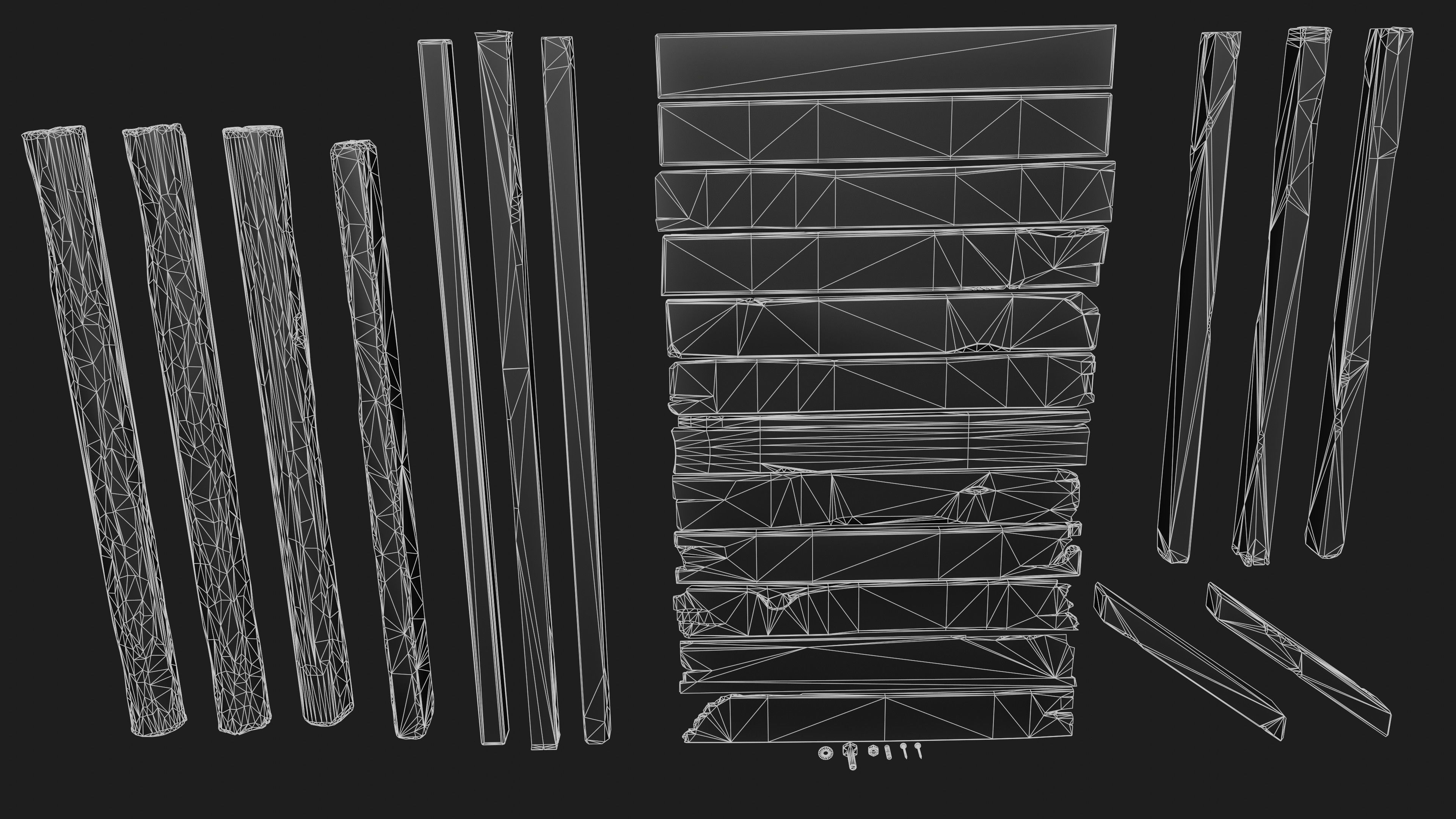 Wood planks logs and pillars with 2 ready piers Low-poly 3D model_30