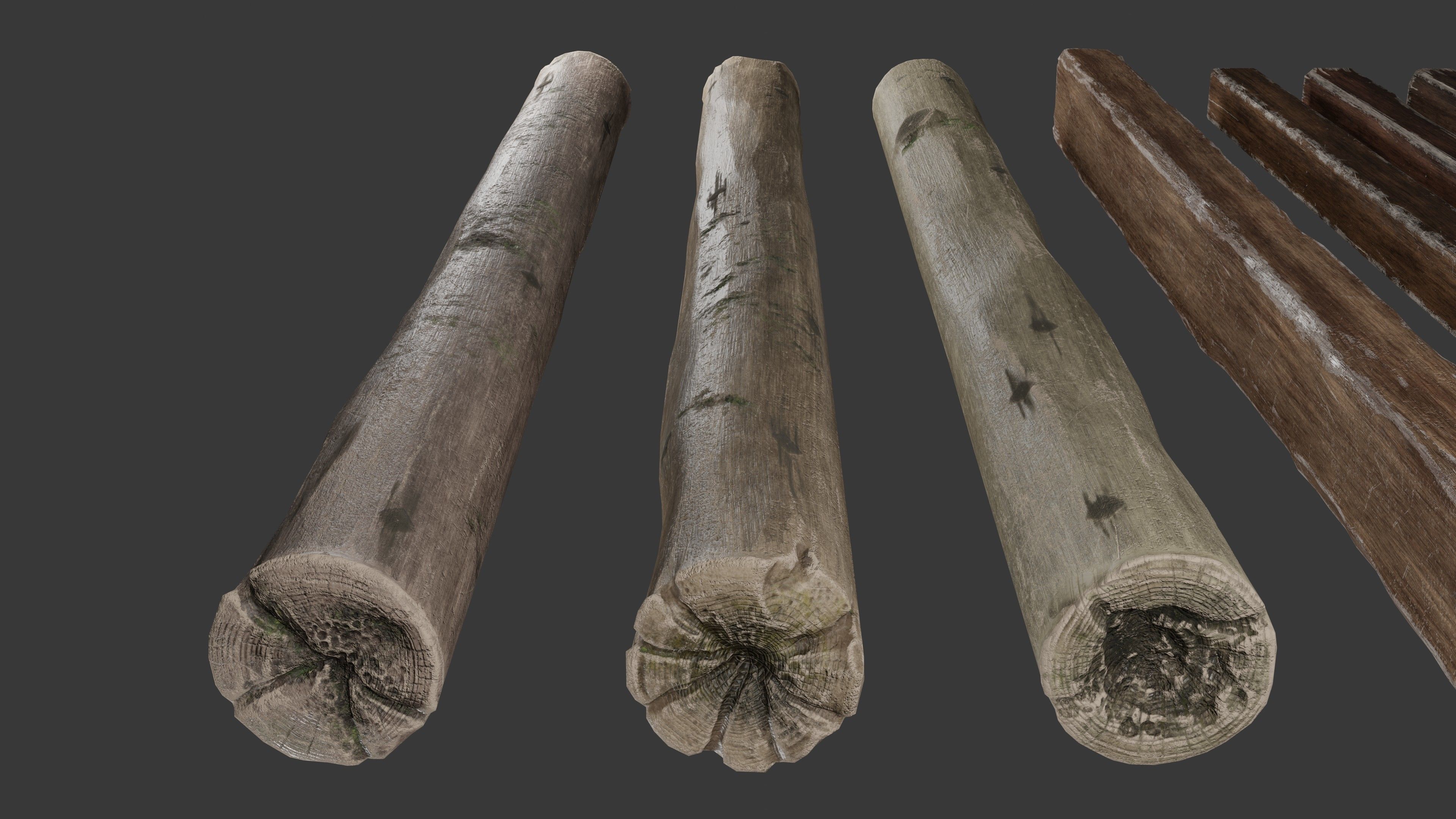 Wood planks logs and pillars with 2 ready piers Low-poly 3D model_3