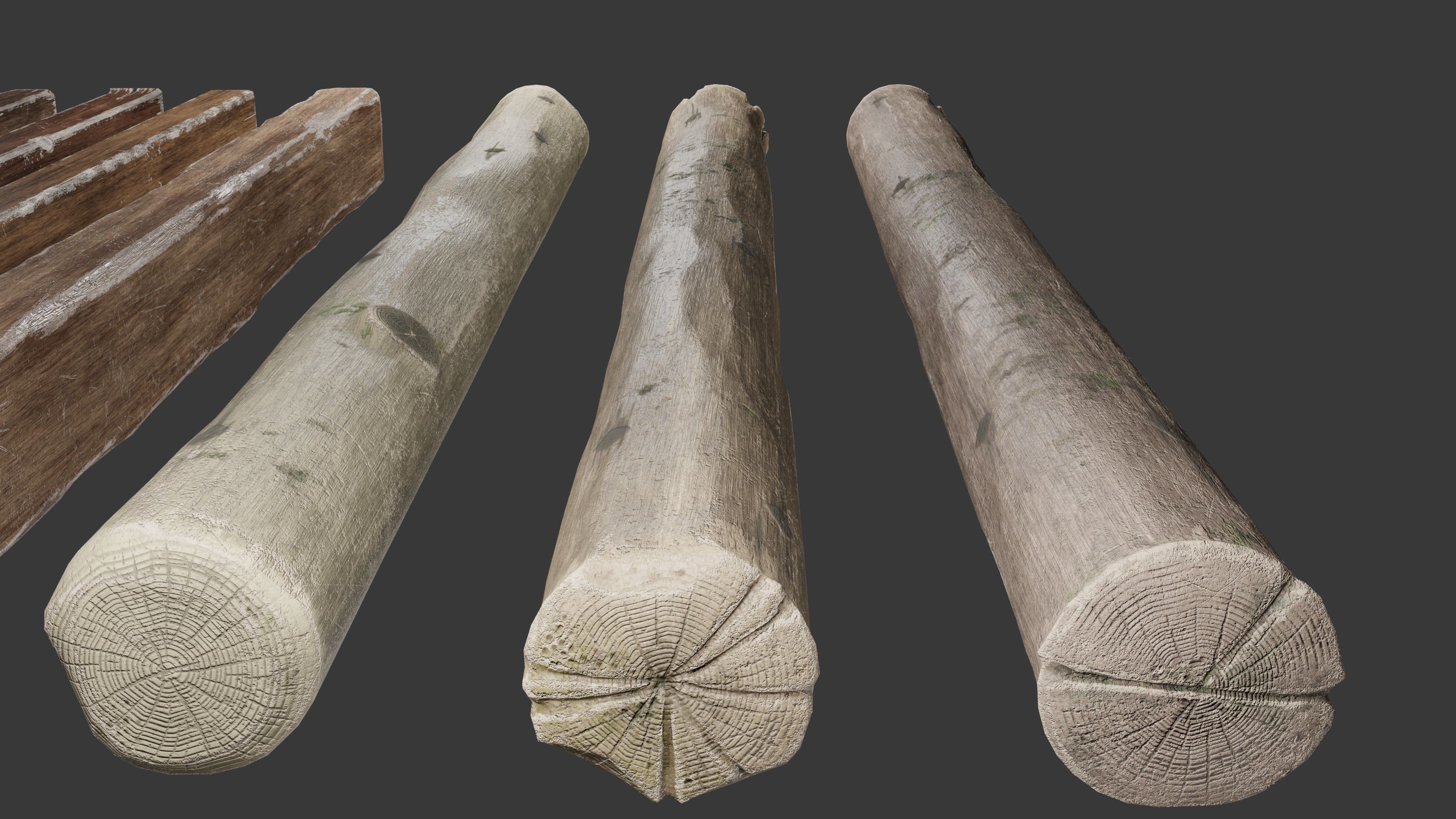 Wood planks logs and pillars with 2 ready piers Low-poly 3D model_4