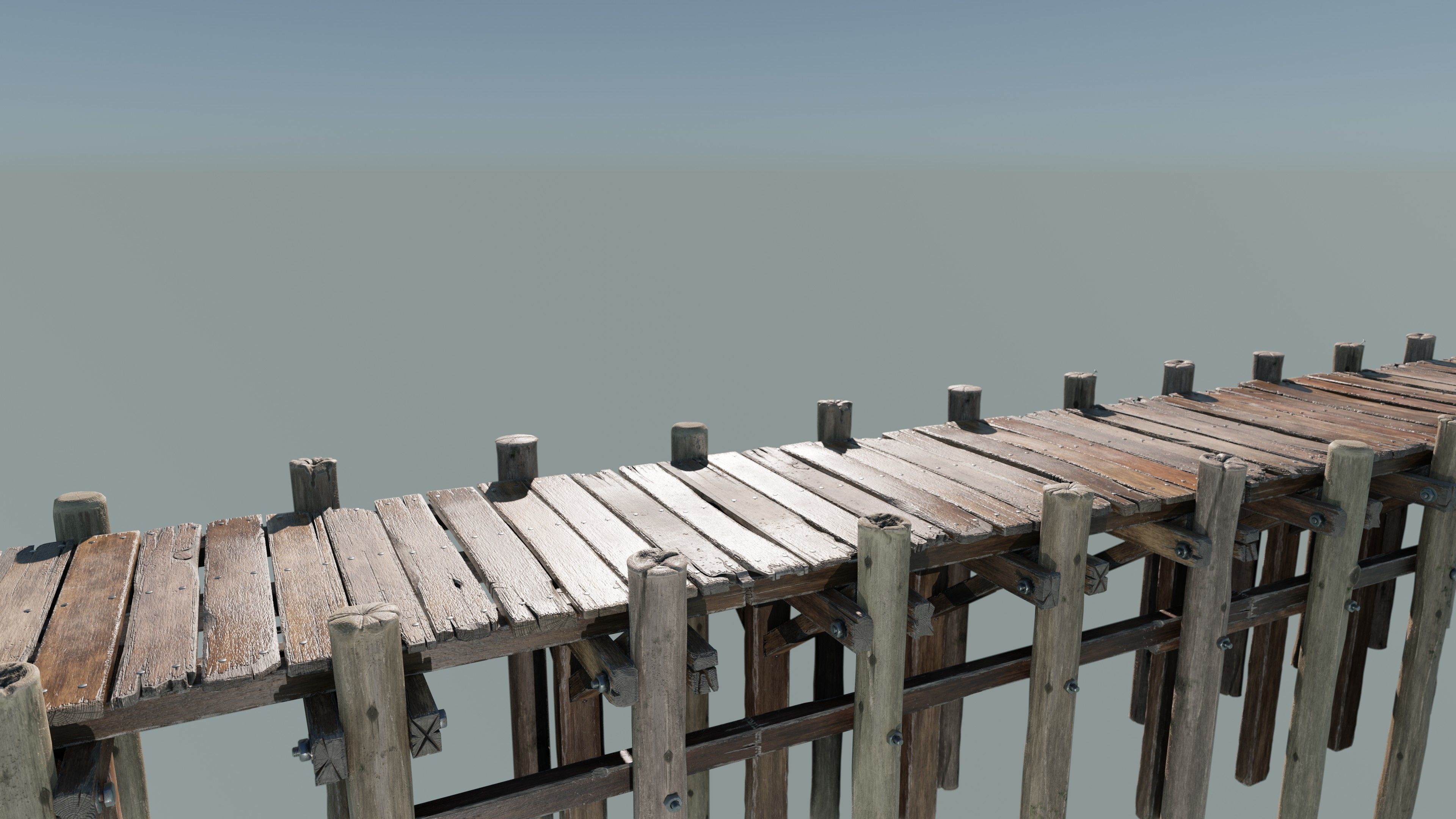 Wood planks logs and pillars with 2 ready piers Low-poly 3D model_14