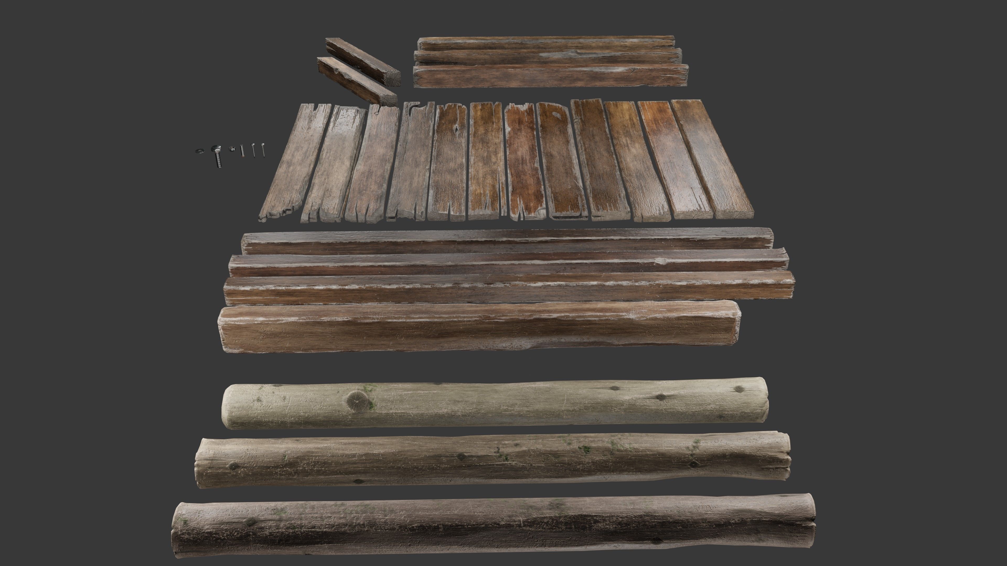 Wood planks logs and pillars with 2 ready piers Low-poly 3D model_6