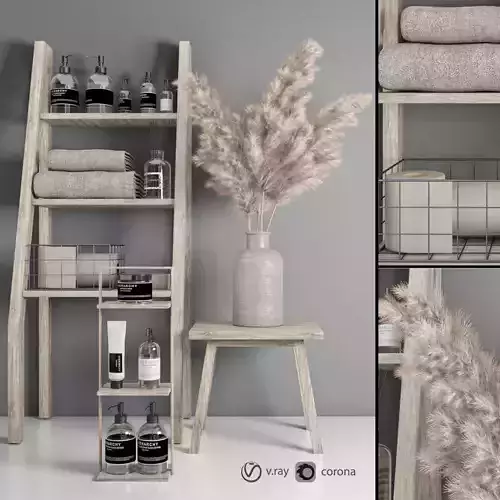 bathroom accessories set with pampas bouquet 3D model