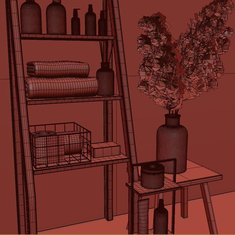 bathroom accessories set with pampas bouquet 3D model_5