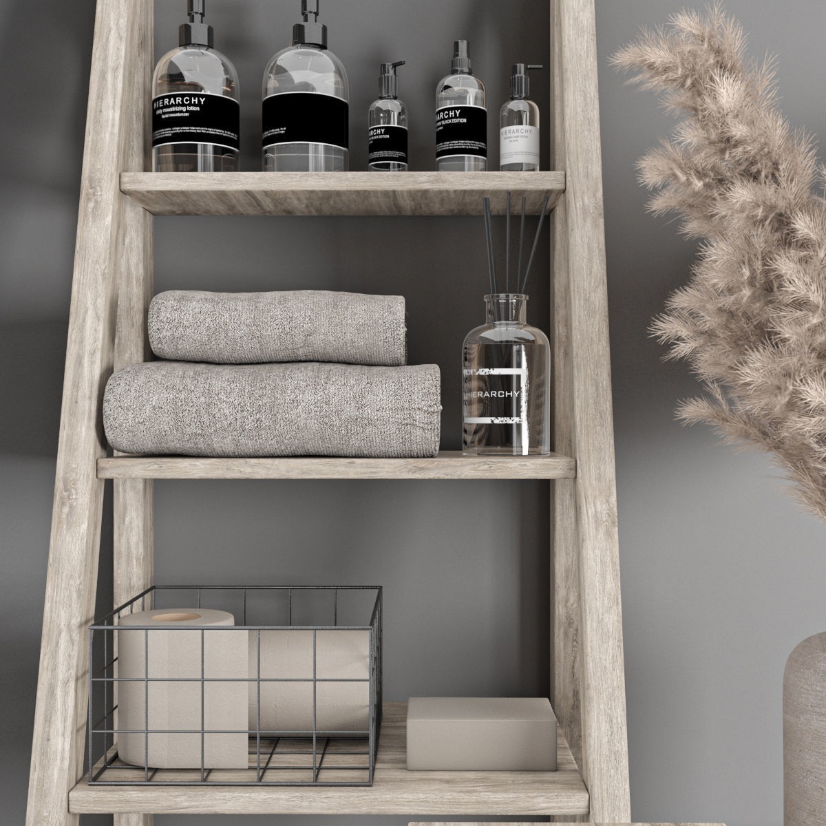 bathroom accessories set with pampas bouquet 3D model_1