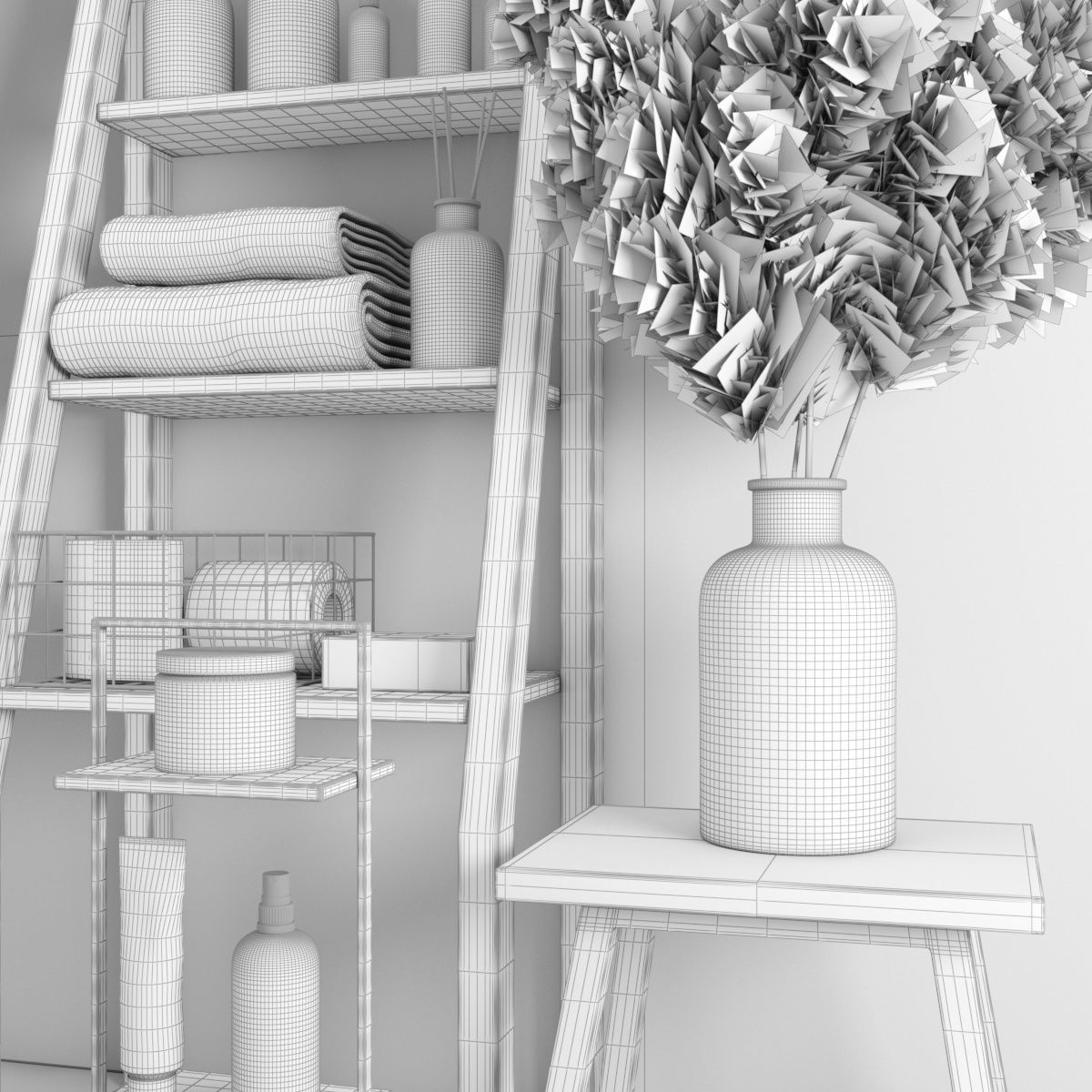 bathroom accessories set with pampas bouquet 3D model_7