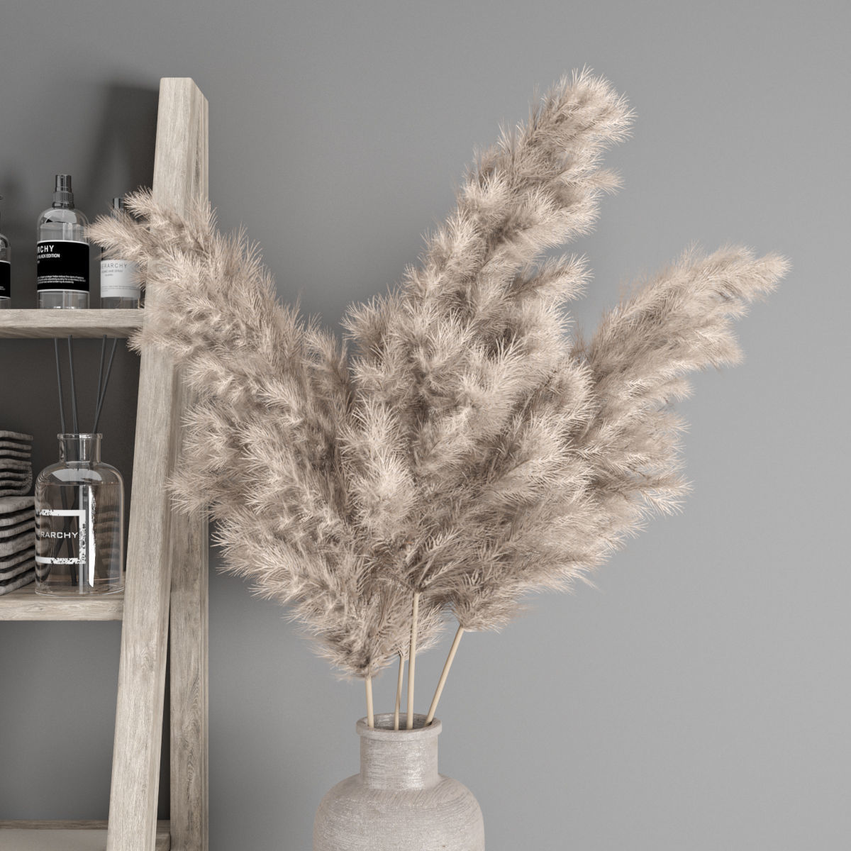 bathroom accessories set with pampas bouquet 3D model_2