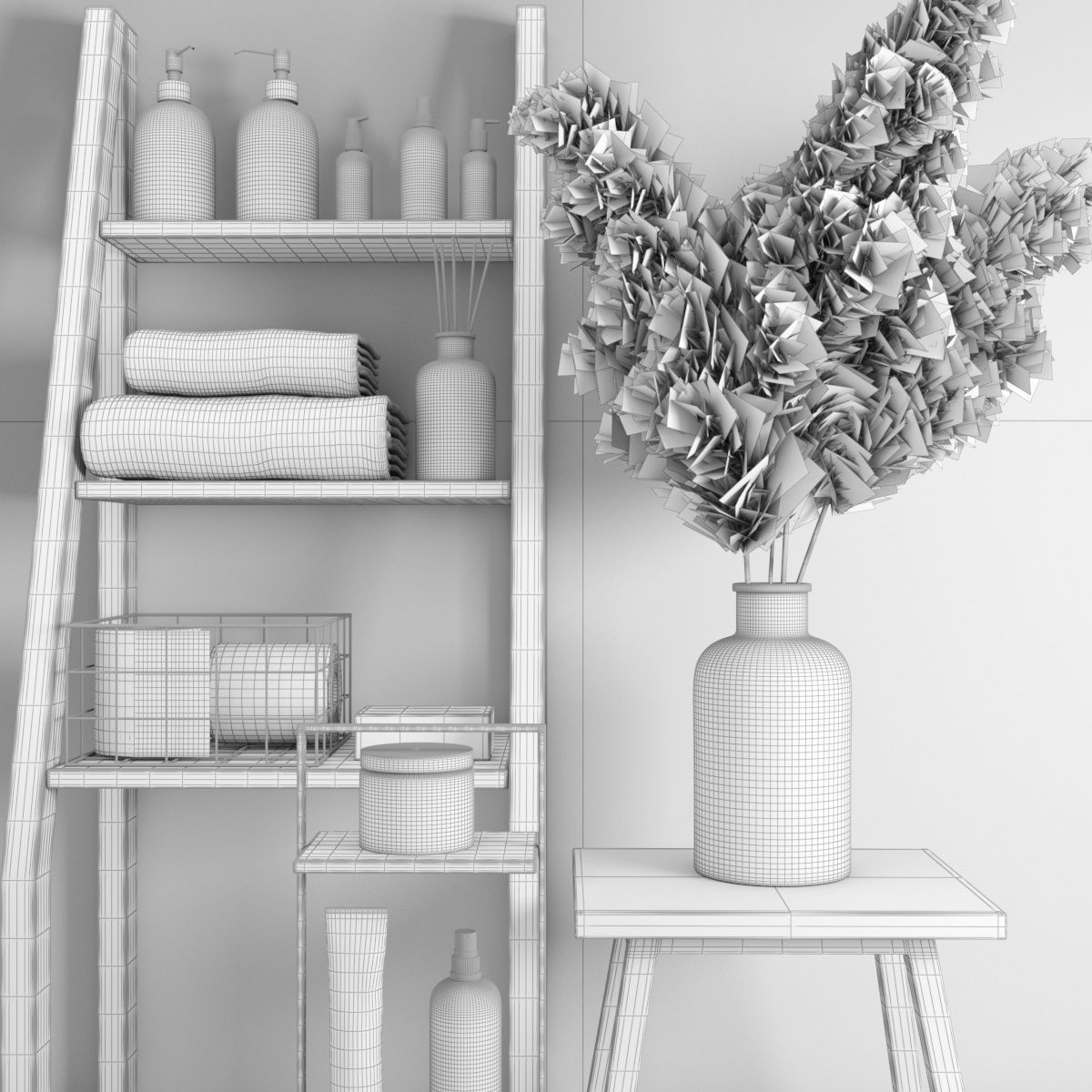 bathroom accessories set with pampas bouquet 3D model_3