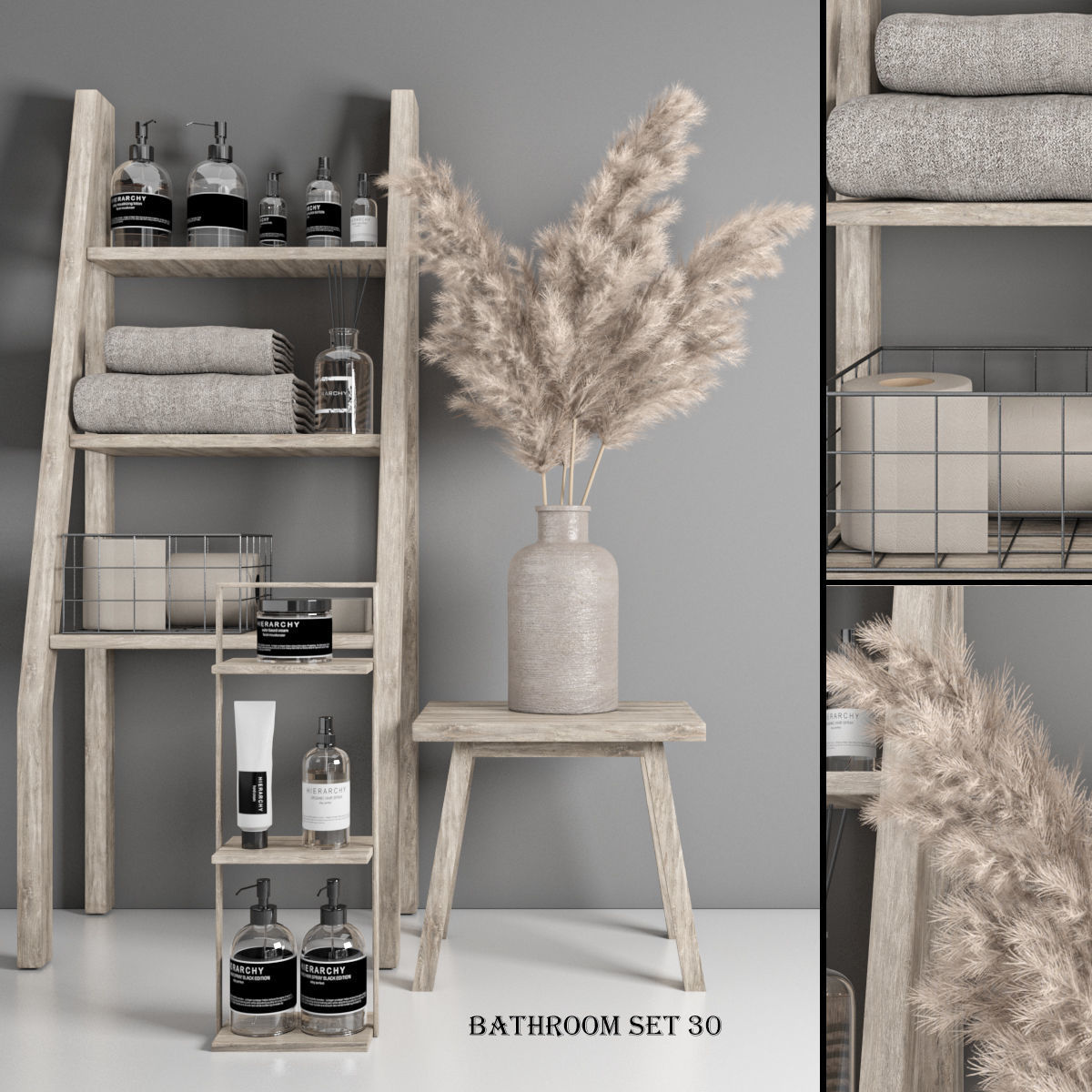 bathroom accessories set with pampas bouquet 3D model_4