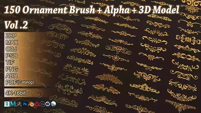 150 Ornament Brush Alpha  3D Model Vol 2 