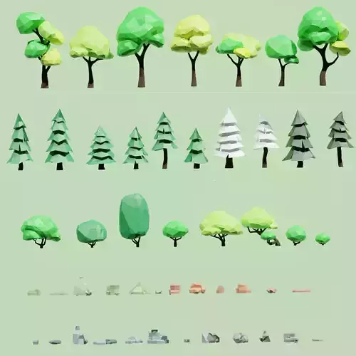 Low poly plant and rocks