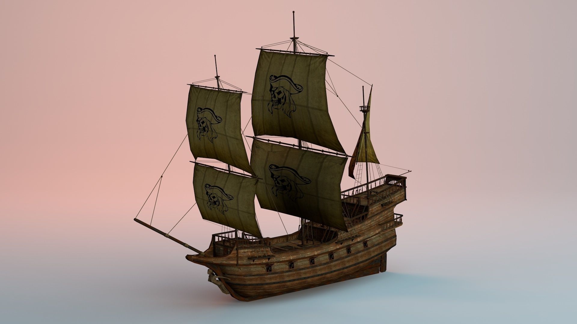 Pirate Ship Low-poly 3D model_7