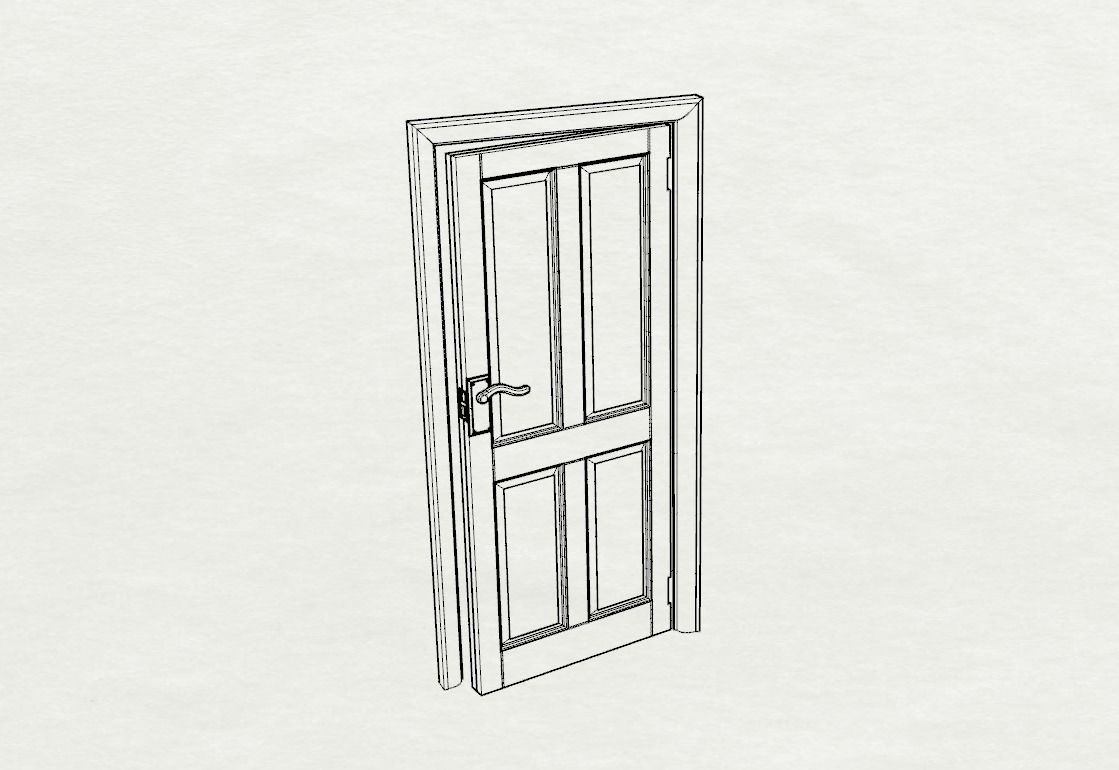 Dolls House Contemporary internal door 4 panel 12th Scale 3D print model_1