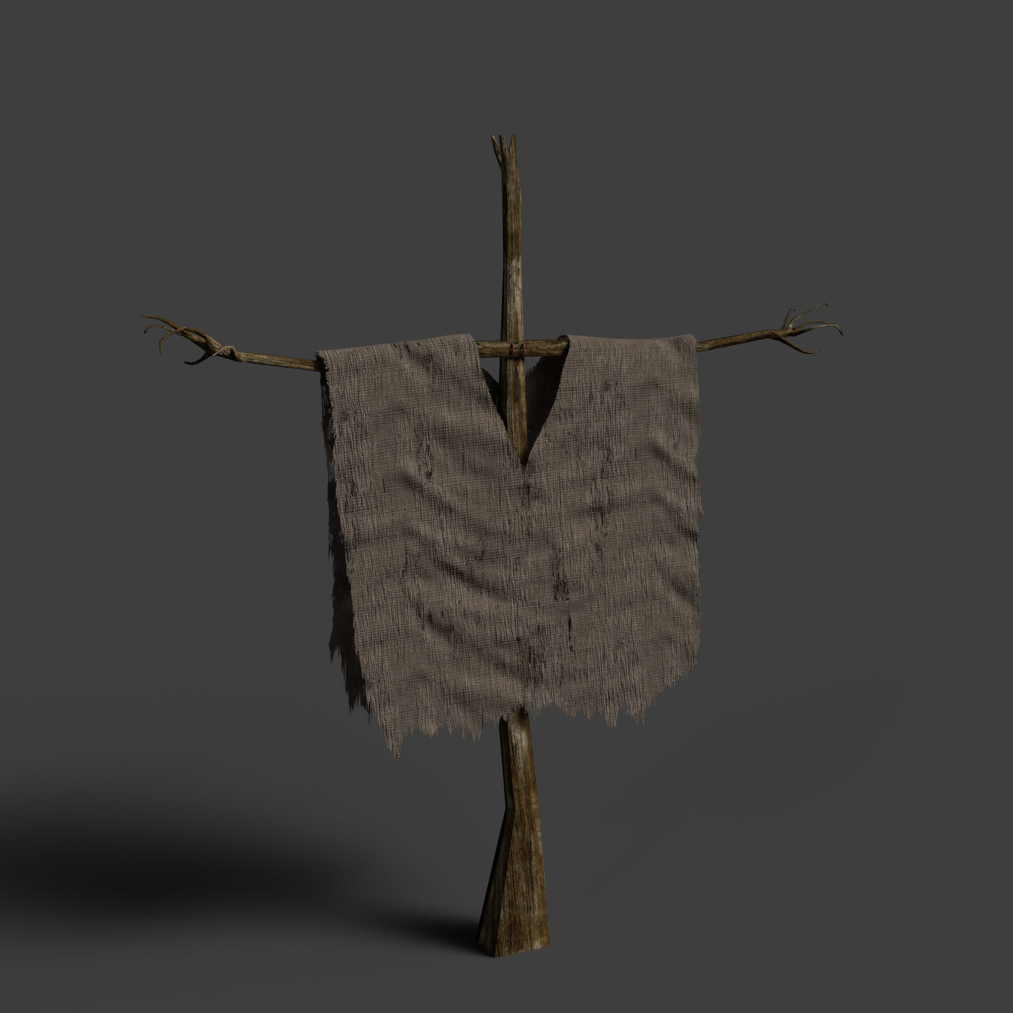 Scarecrow Cross with Cloak without Head Low-poly 3D model_1