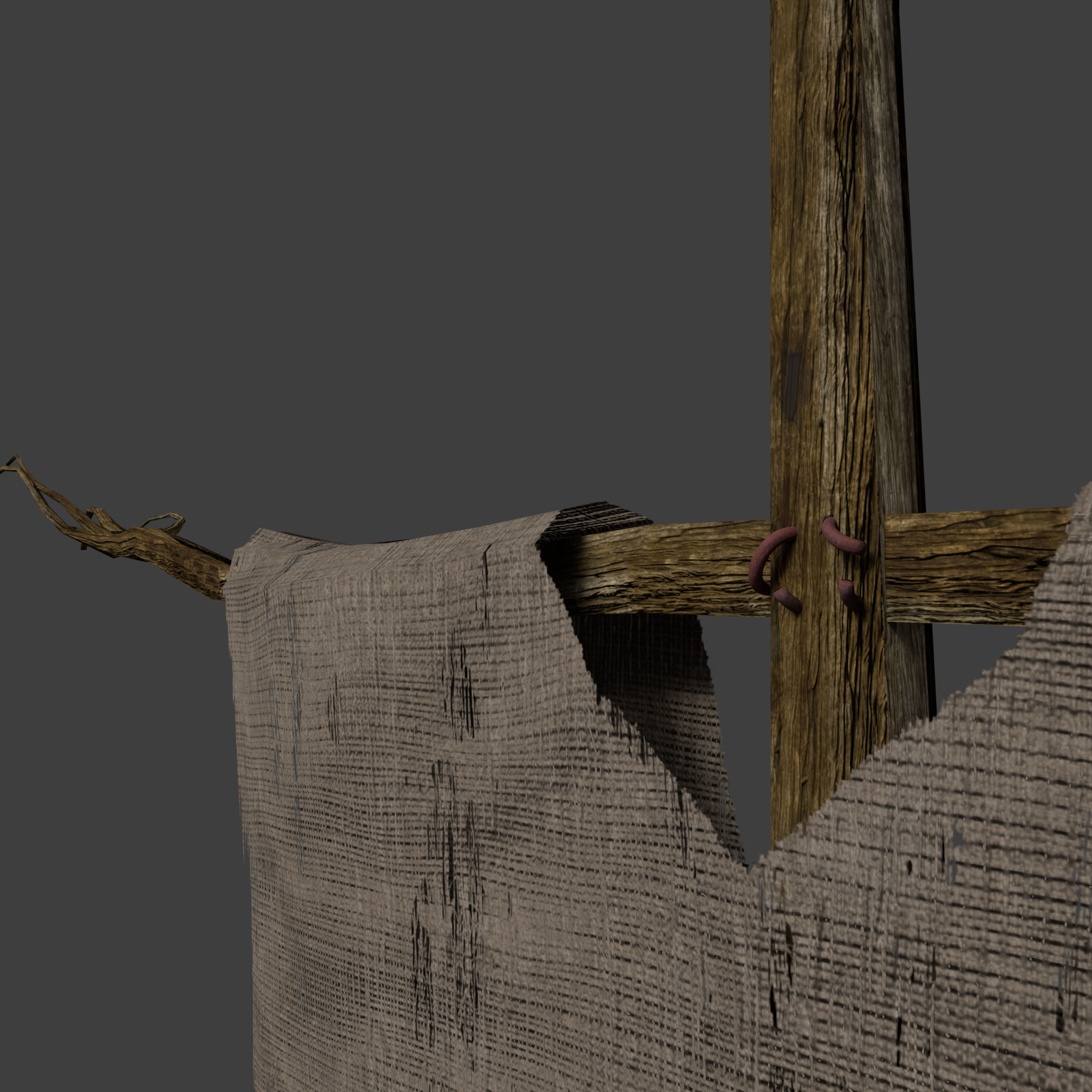 Scarecrow Cross with Cloak without Head Low-poly 3D model_9