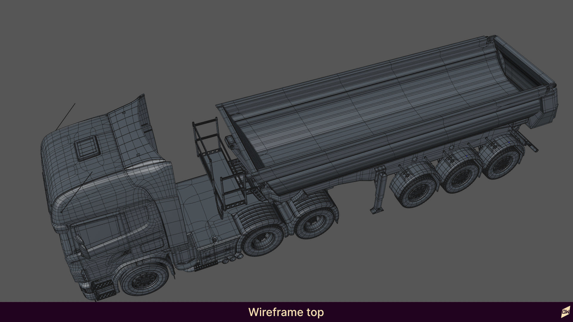 Truck rig with dump semi-trailer for Cinema 4D 3D model_25