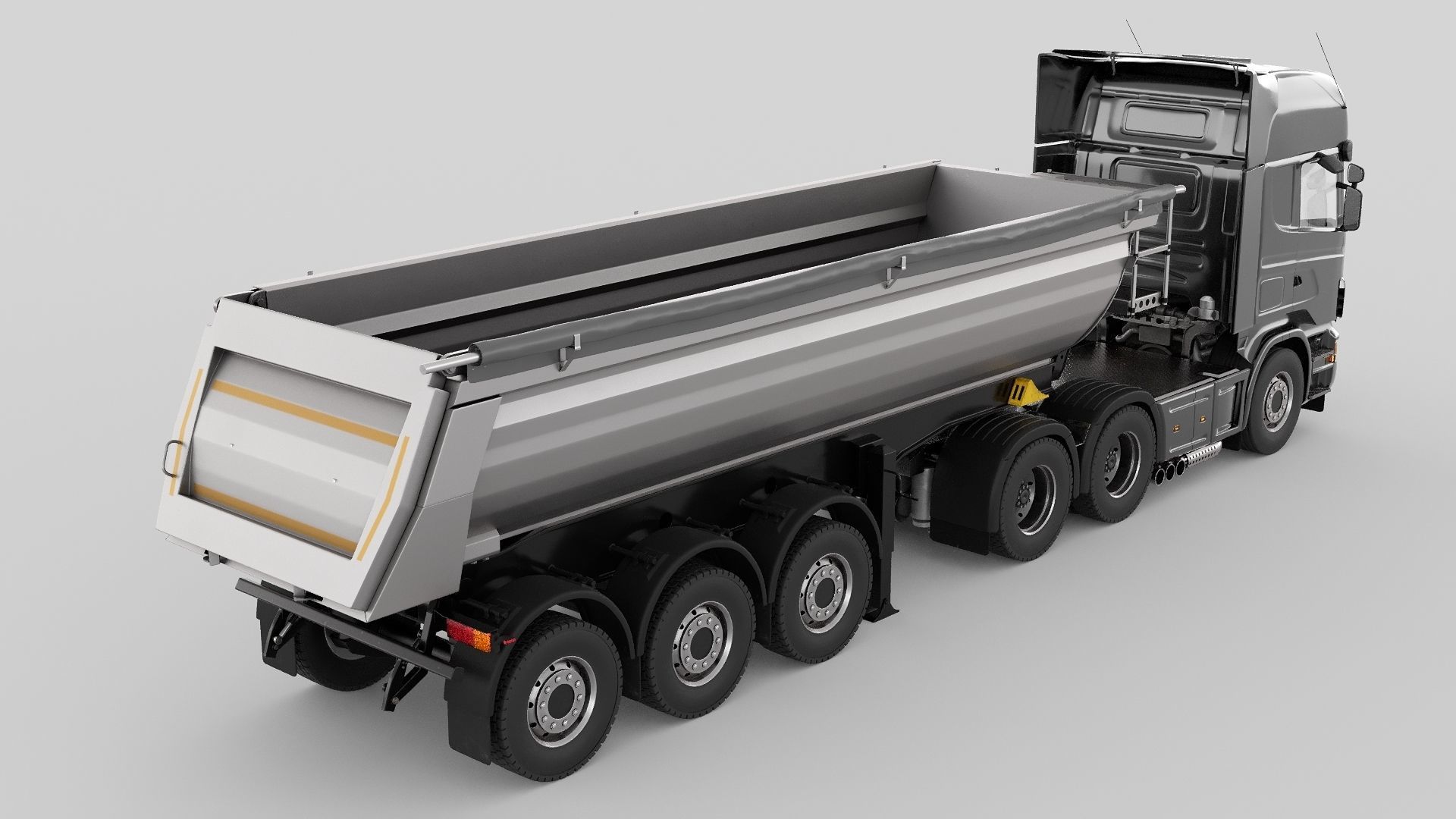 Truck rig with dump semi-trailer for Cinema 4D 3D model_7