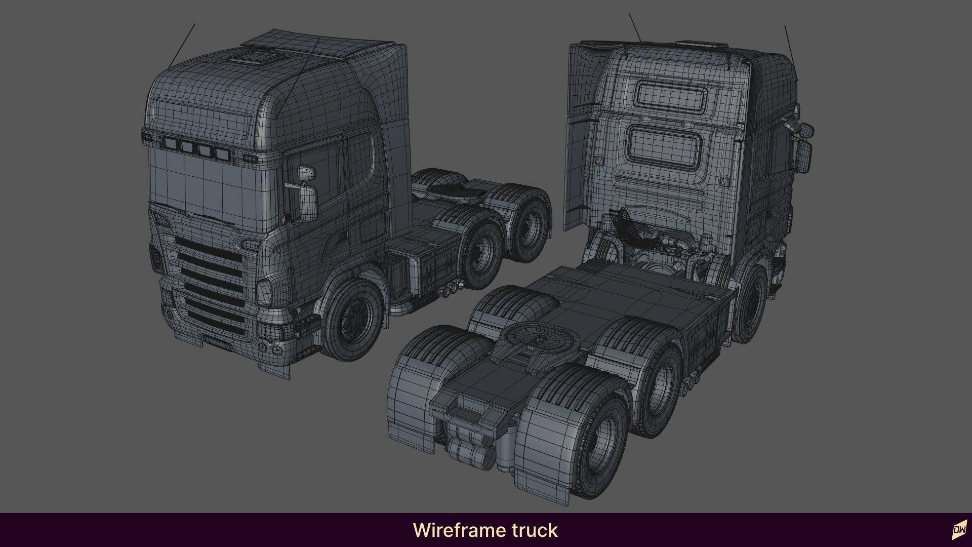 Truck rig with dump semi-trailer for Cinema 4D 3D model_14