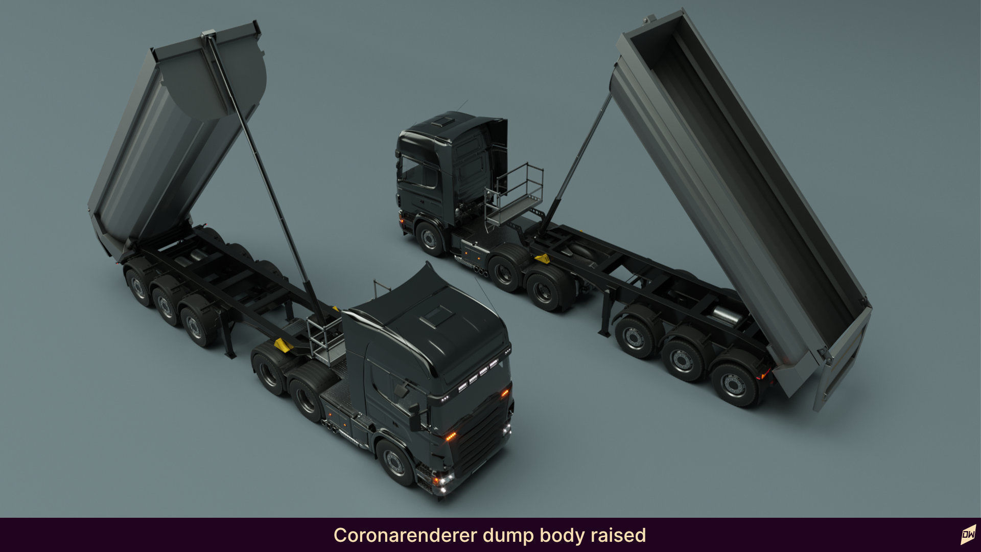 Truck rig with dump semi-trailer for Cinema 4D 3D model_22