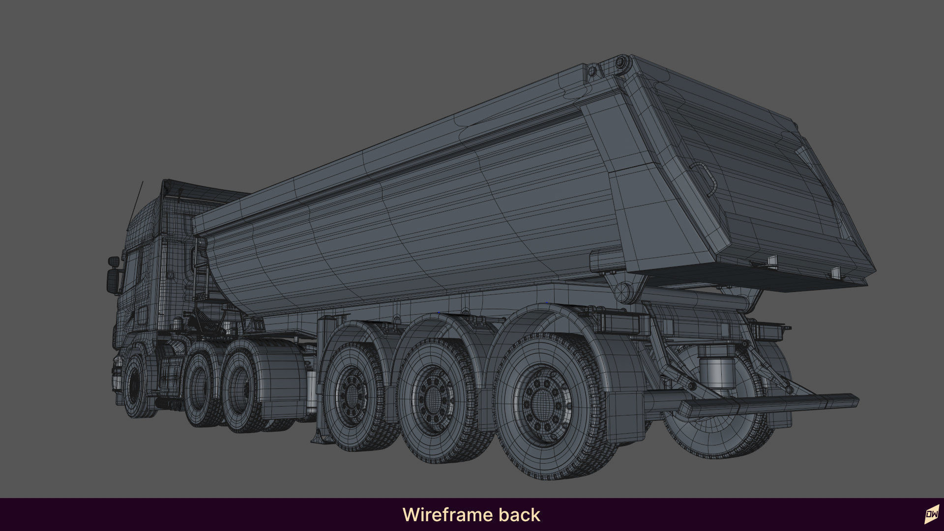 Truck rig with dump semi-trailer for Cinema 4D 3D model_10