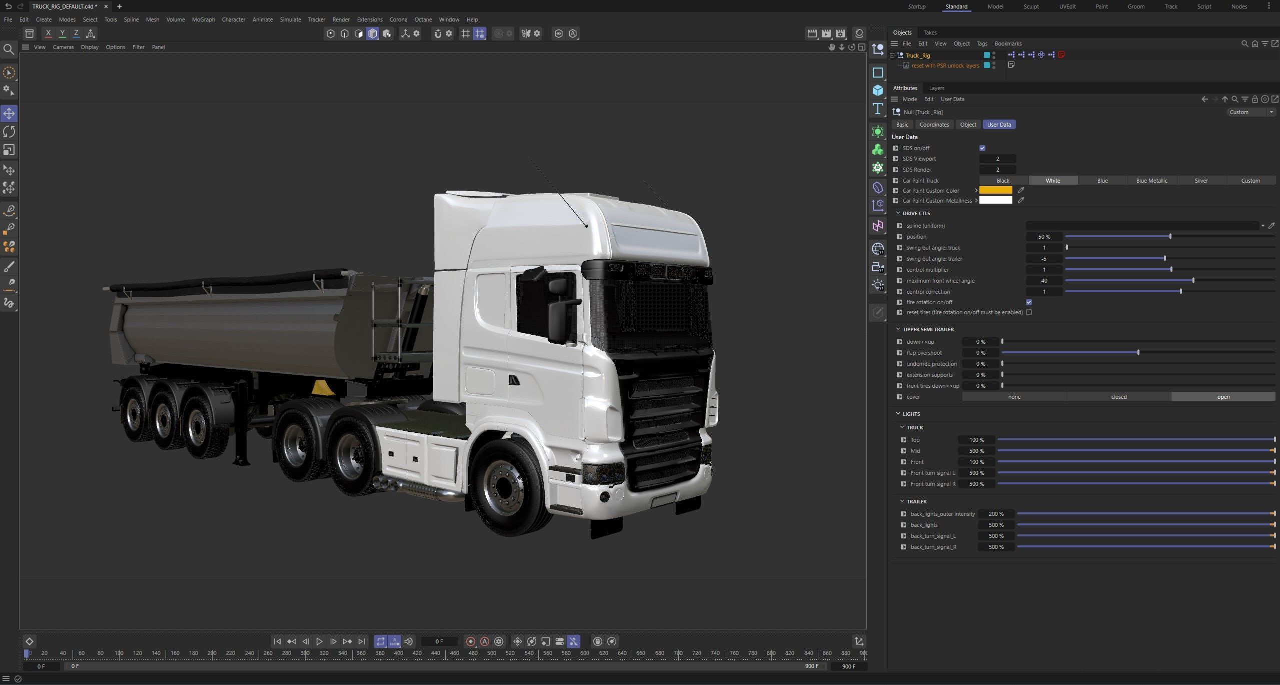 Truck rig with dump semi-trailer for Cinema 4D 3D model_26
