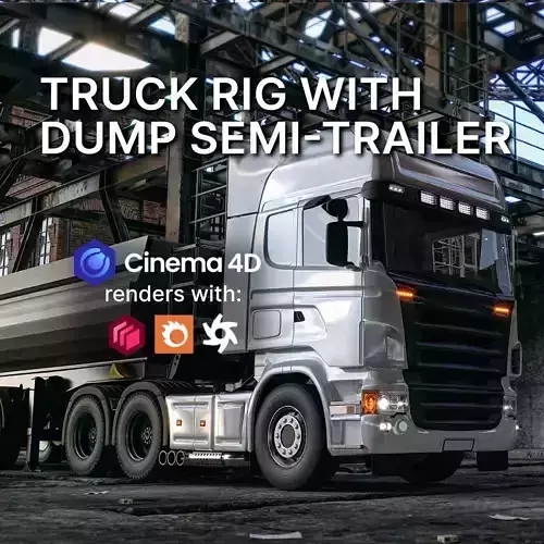 Truck rig with dump semi-trailer for Cinema 4D 3D model Truck rig with dump semi-trailer for Cinema 4D 3D model
