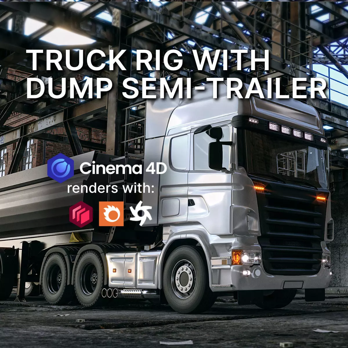 Truck rig with dump semi-trailer for Cinema 4D 3D model_0