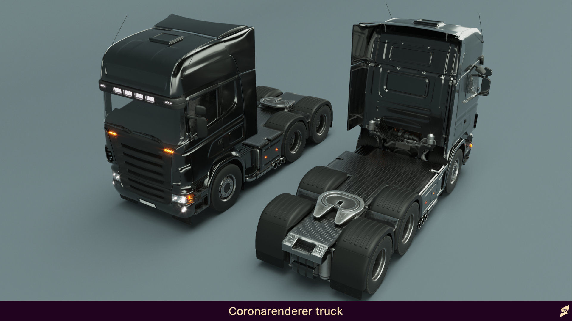 Truck rig with dump semi-trailer for Cinema 4D 3D model_13