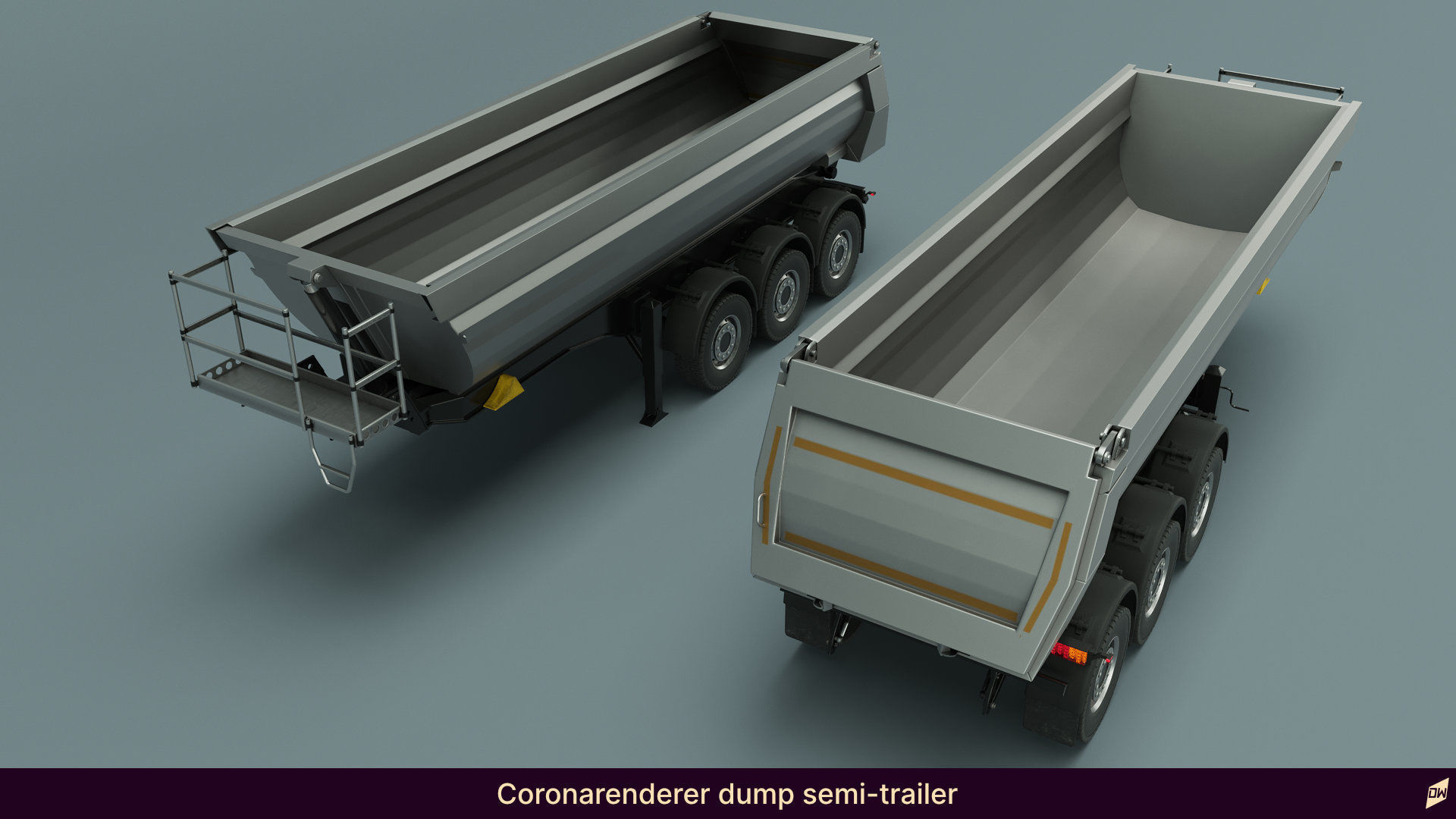 Truck rig with dump semi-trailer for Cinema 4D 3D model_16
