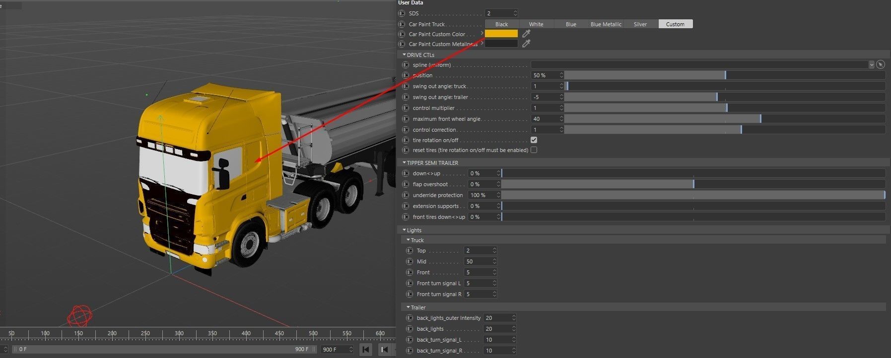 Truck rig with dump semi-trailer for Cinema 4D 3D model_12
