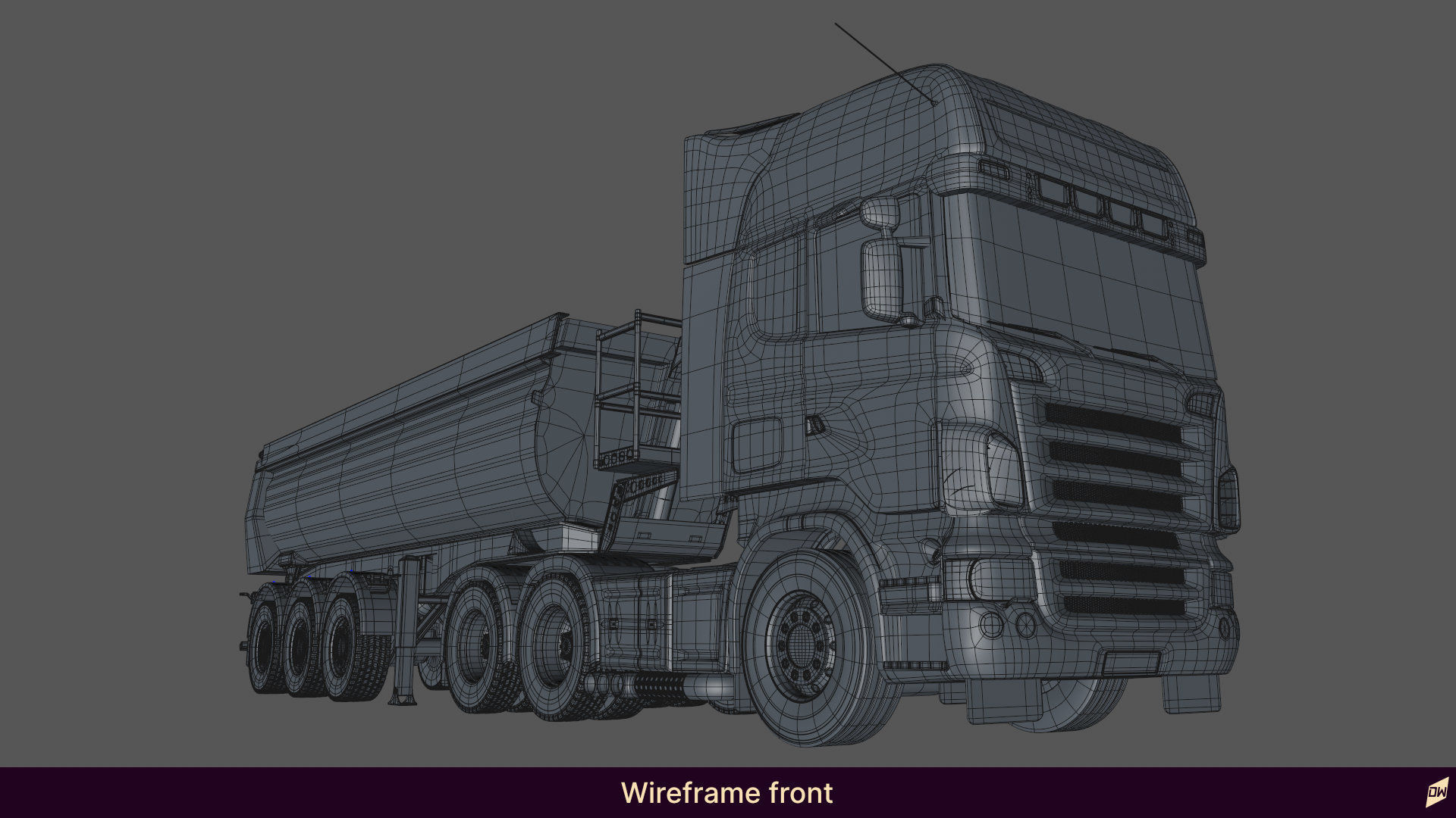 Truck rig with dump semi-trailer for Cinema 4D 3D model_9