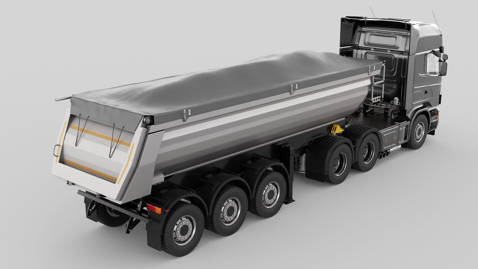 Truck rig with dump semi-trailer for Cinema 4D 3D model_8