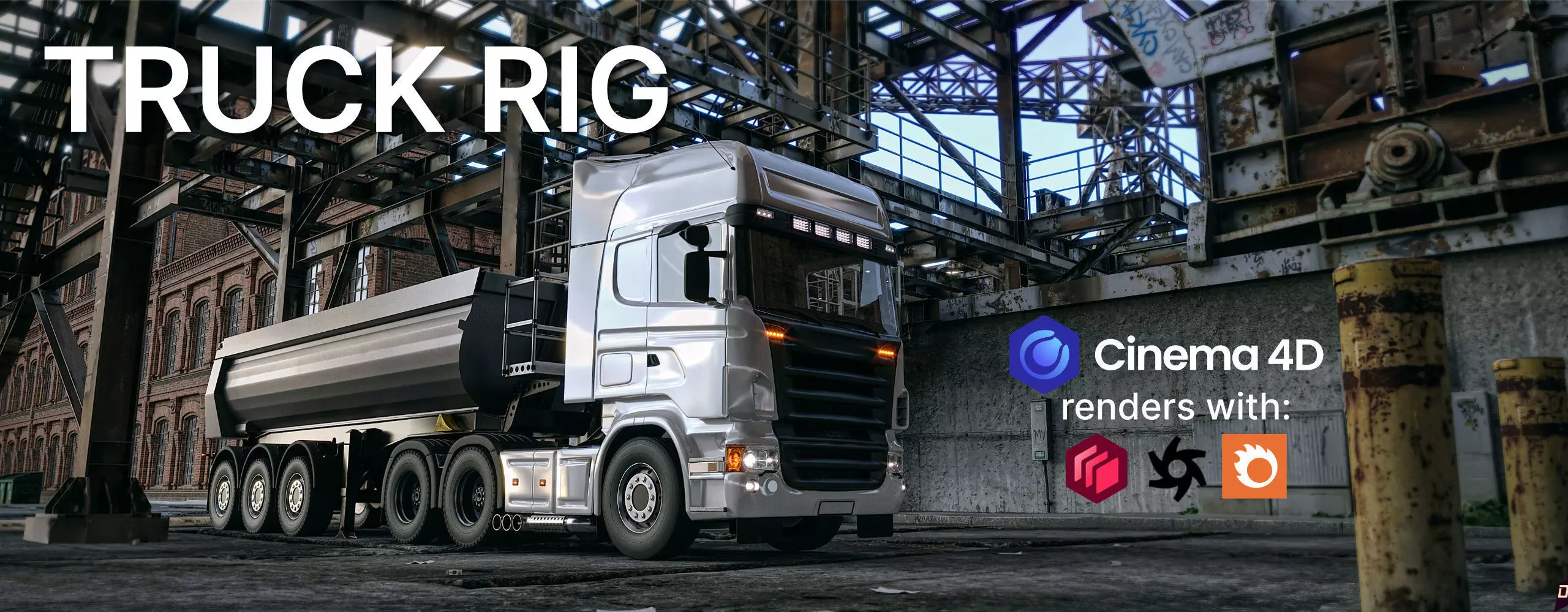 Truck rig with dump semi-trailer for Cinema 4D 3D model_2