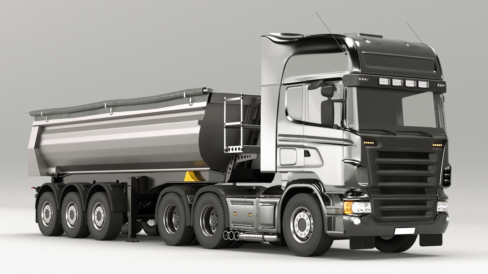 Truck rig with dump semi-trailer for Cinema 4D 3D model_3