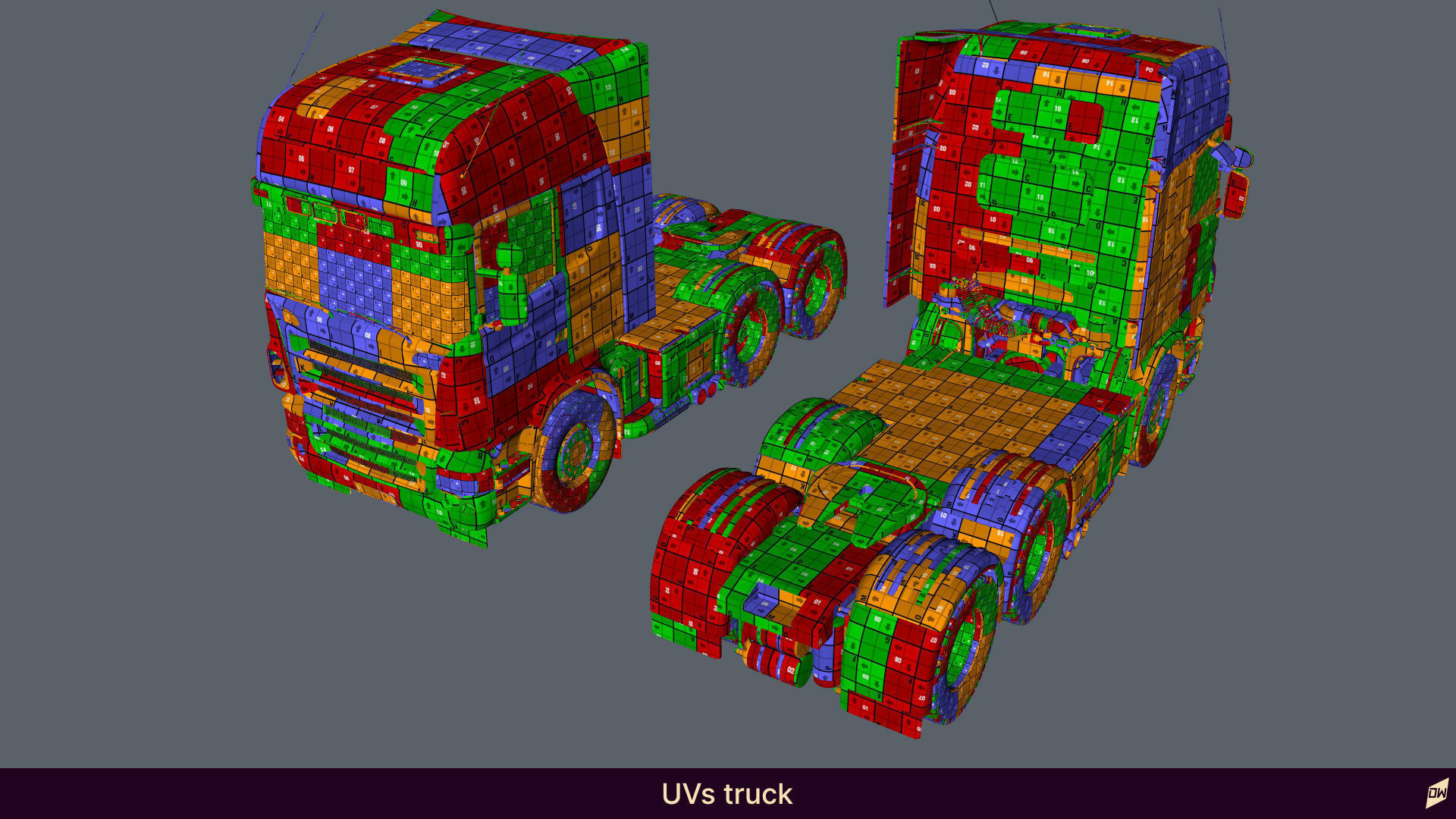 Truck rig with dump semi-trailer for Cinema 4D 3D model_15