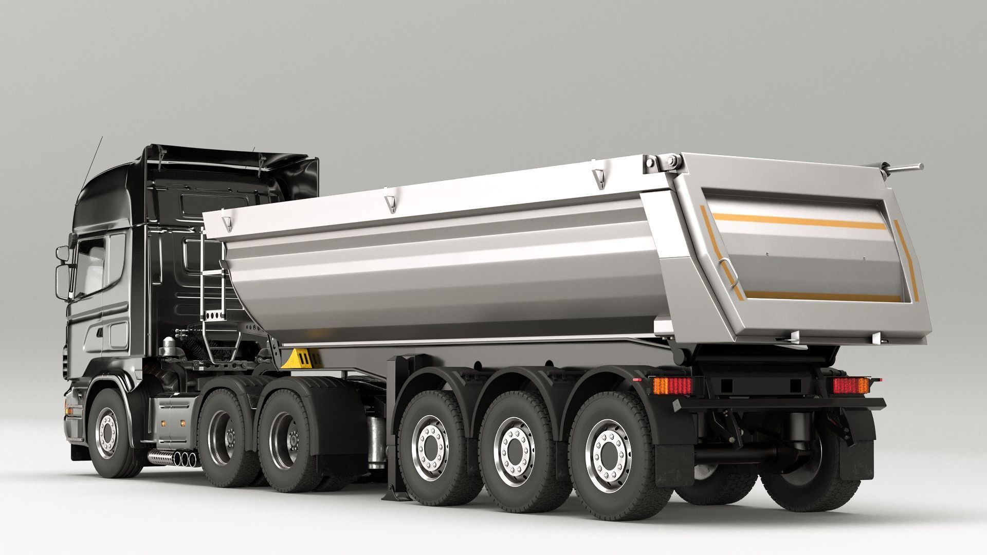 Truck rig with dump semi-trailer for Cinema 4D 3D model_4