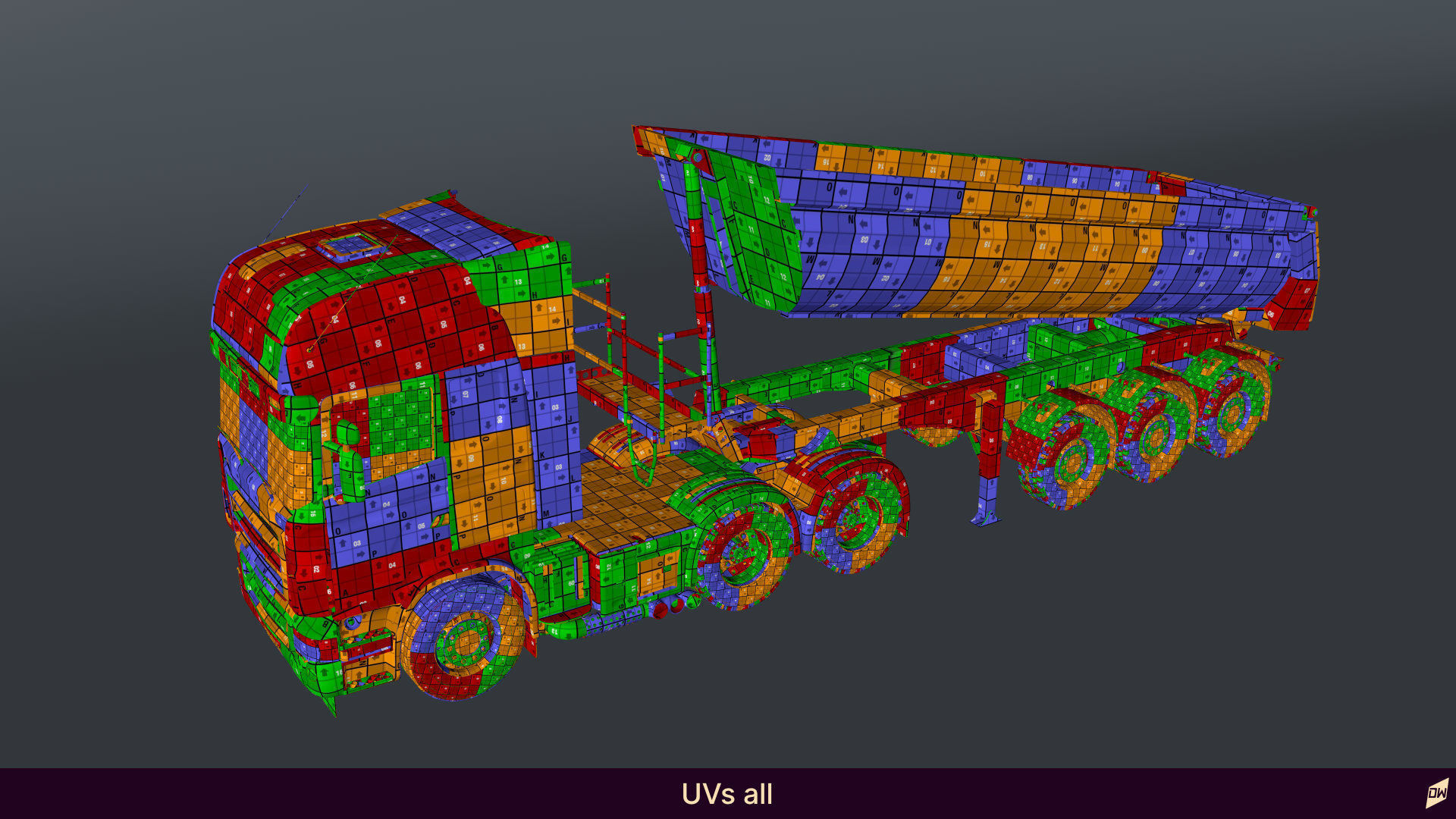 Truck rig with dump semi-trailer for Cinema 4D 3D model_21