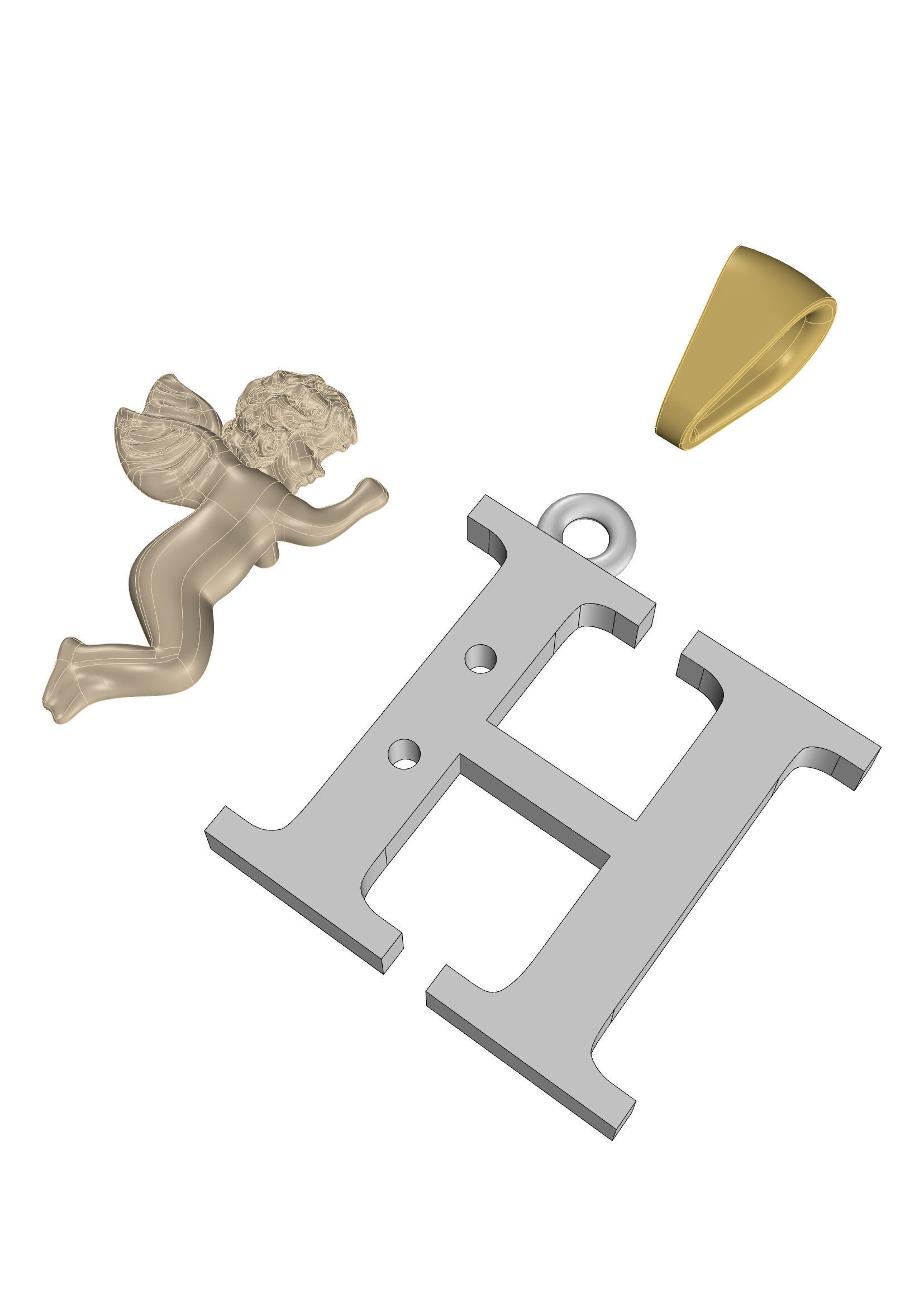 Pendant Letter H 3D print model_15