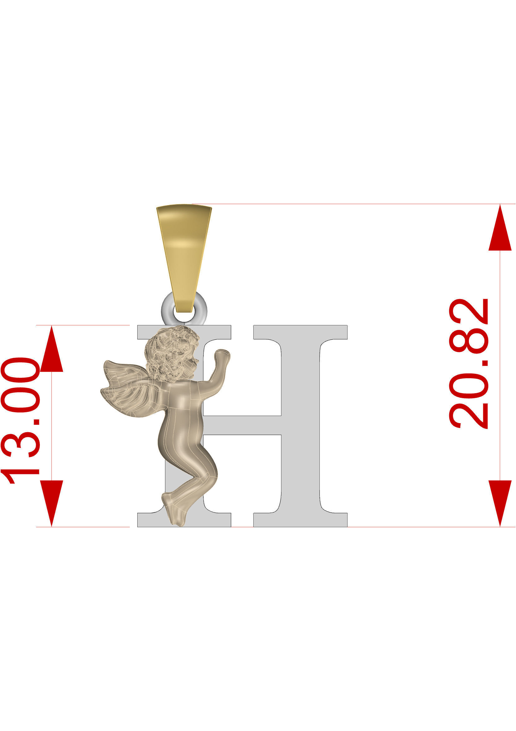 Pendant Letter H 3D print model_4
