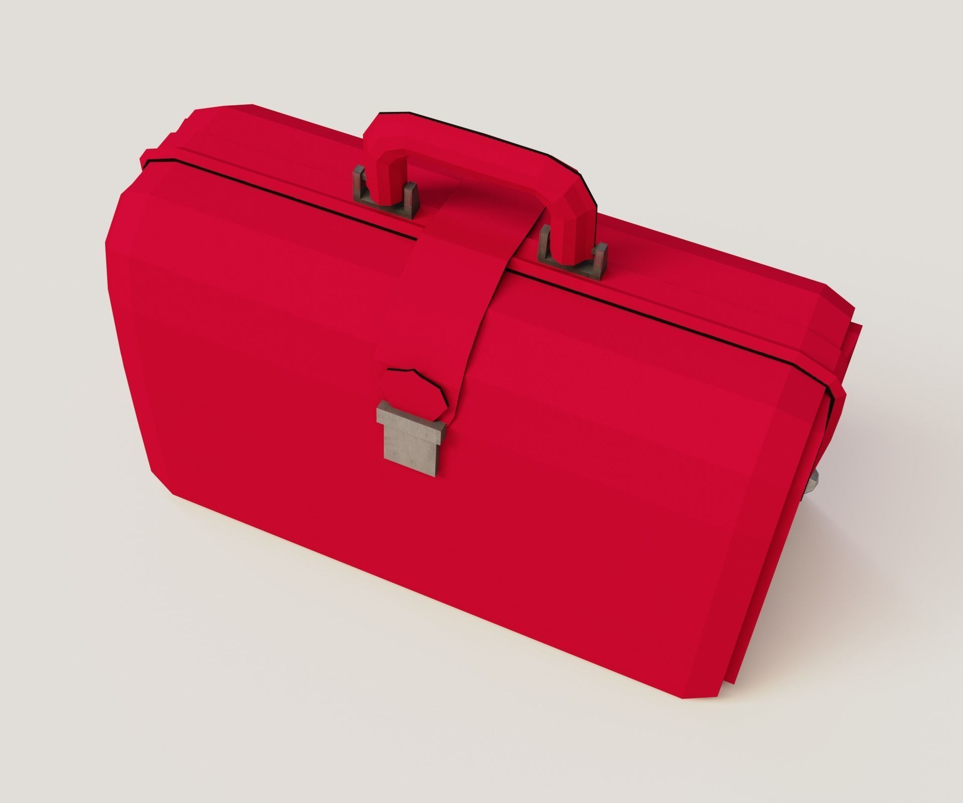 Red valise Low-poly 3D model_2