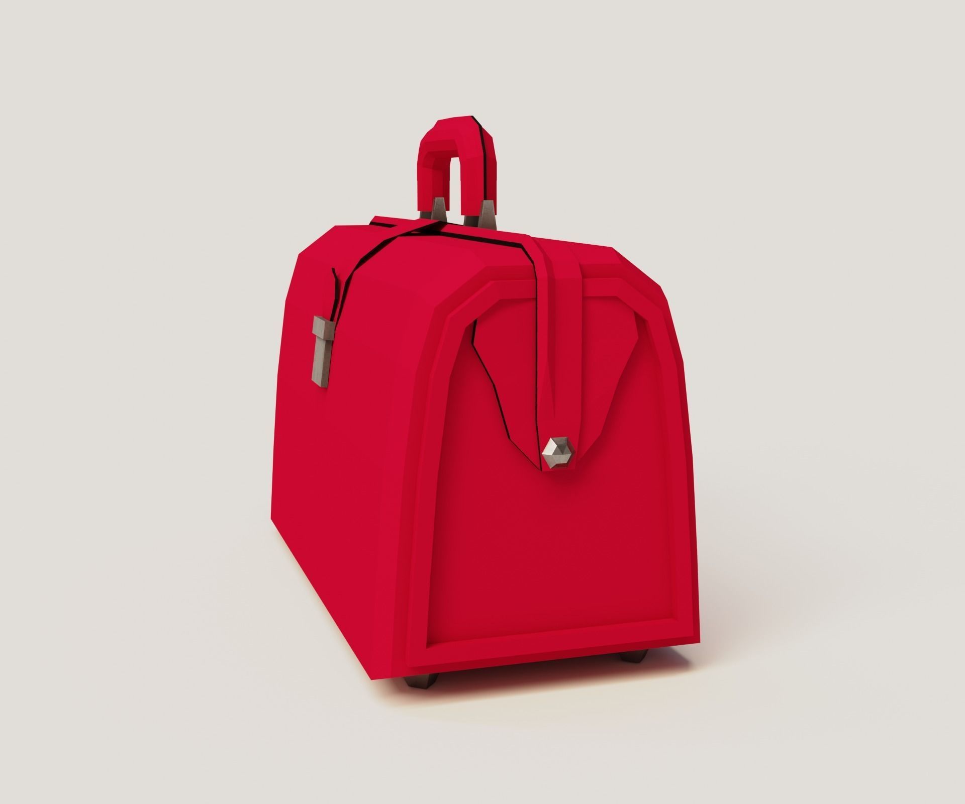 Red valise Low-poly 3D model_3