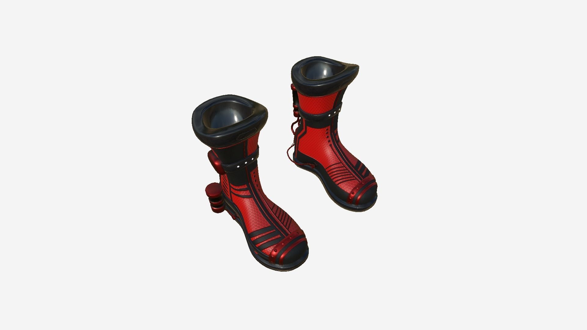 SciFi Boots A02 Red Black - Character Design Fashion Low-poly 3D model_4