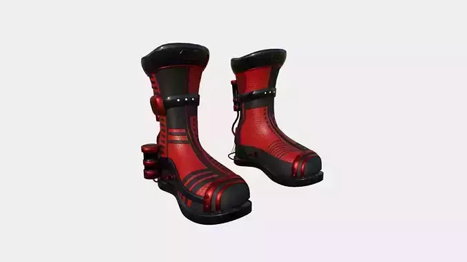SciFi Boots A02 Red Black - Character Design Fashion Low-poly 3D model