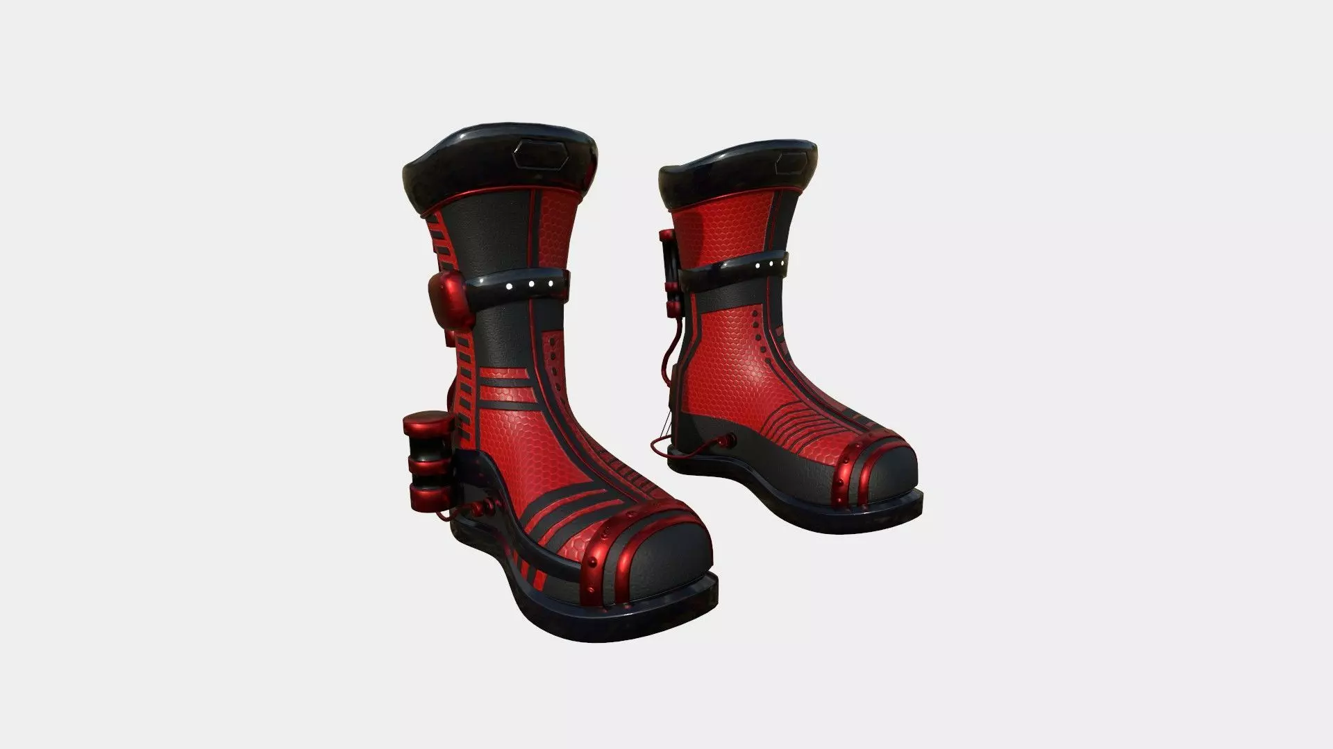 SciFi Boots A02 Red Black - Character Design Fashion Low-poly 3D model_0